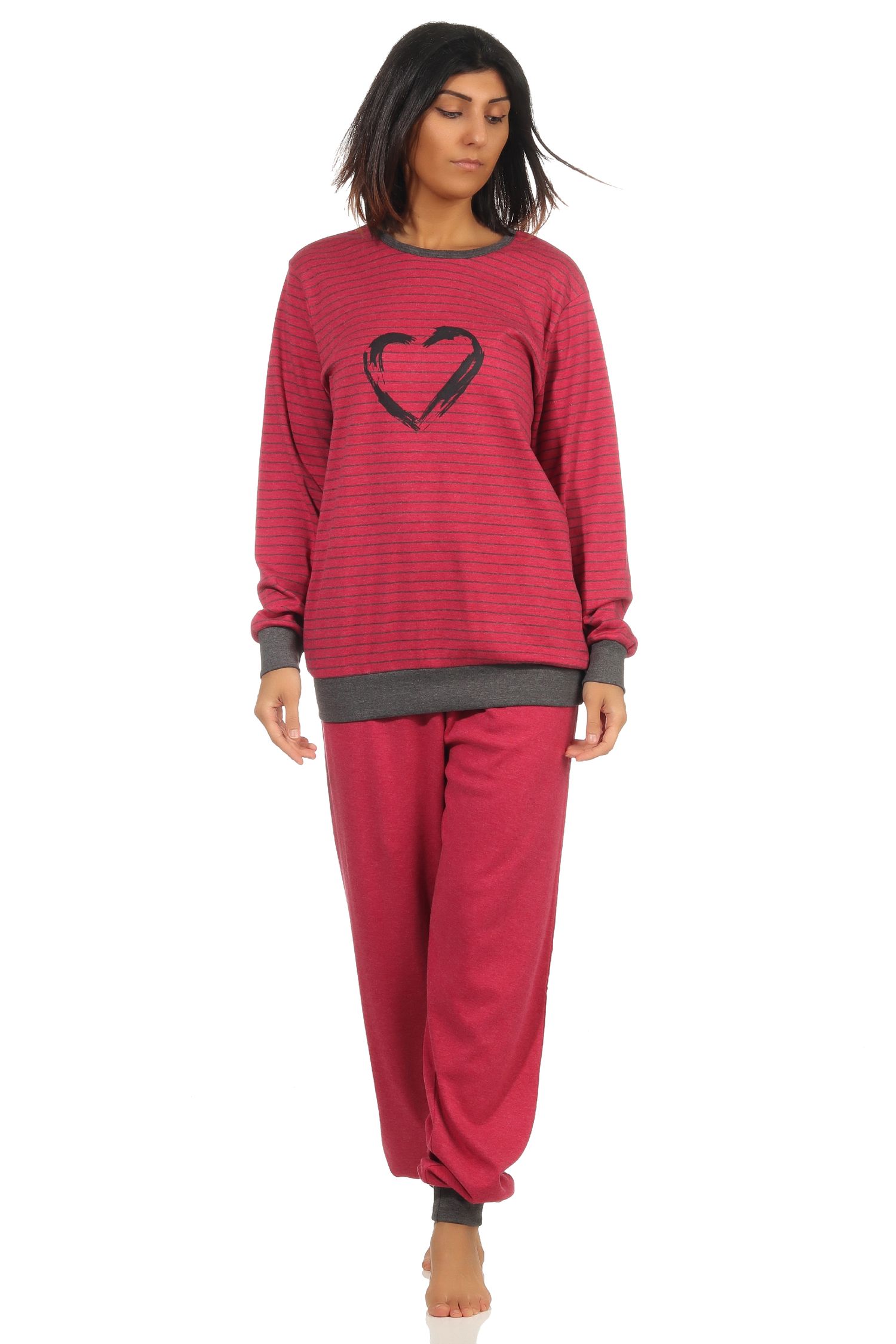 Winter Flanell Nachthemd Mit Herzdesign - Langarm Damen Schlafanzug, Gelb XL