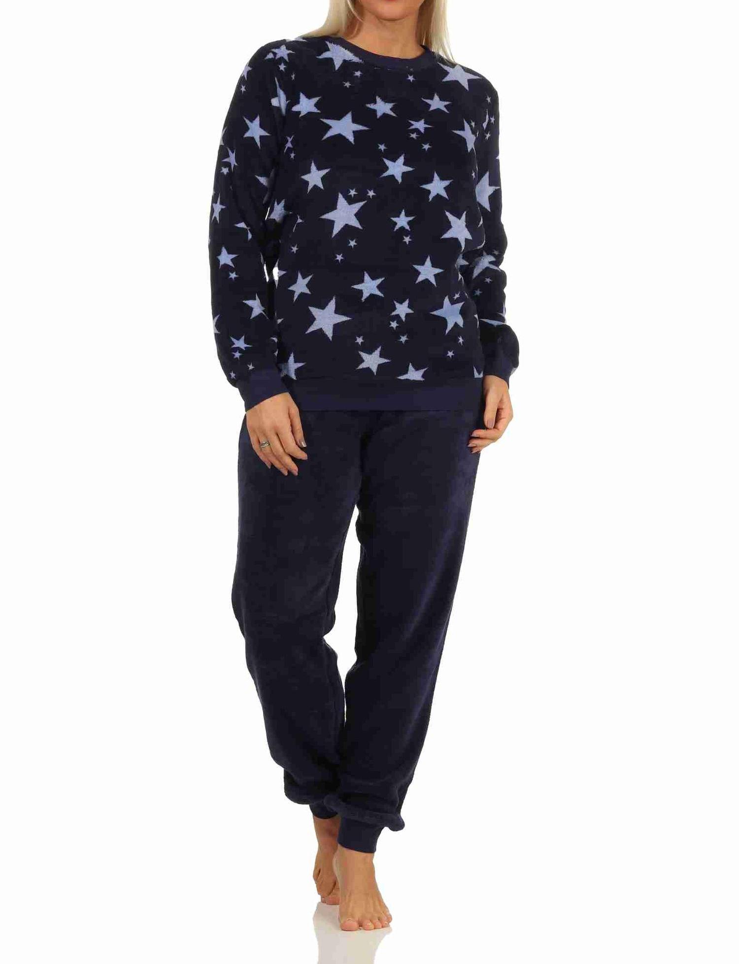 Damen Coralfleece Pyjama langarm mit Bündchen und Sternen als Motiv - 202 201 97 961
