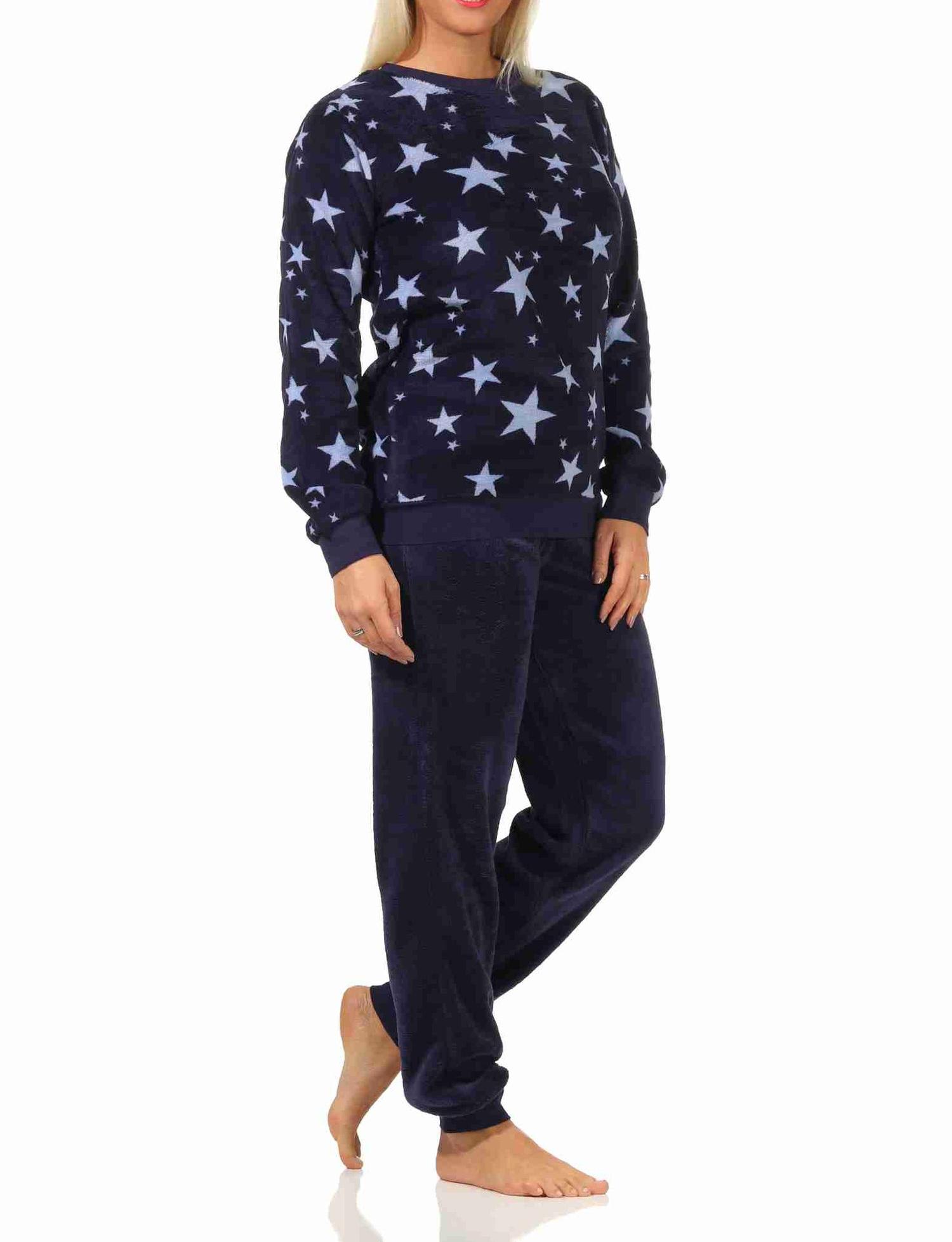 Damen Coralfleece Pyjama langarm mit Bündchen und Sternen als Motiv - 202 201 97 961
