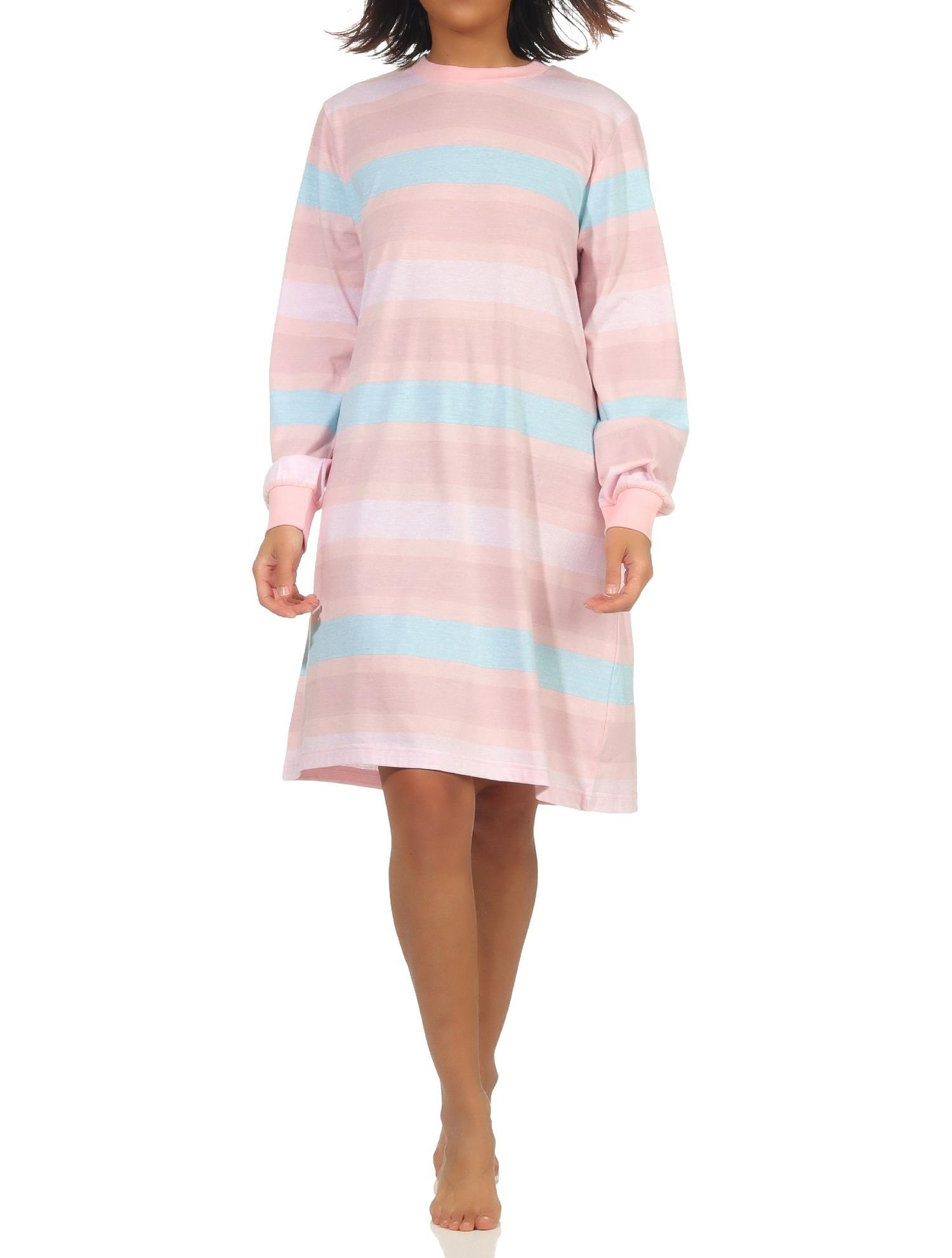 Damen Nachthemd langarm mit Bündchen in gestreifter Optik - 202 213 90 235