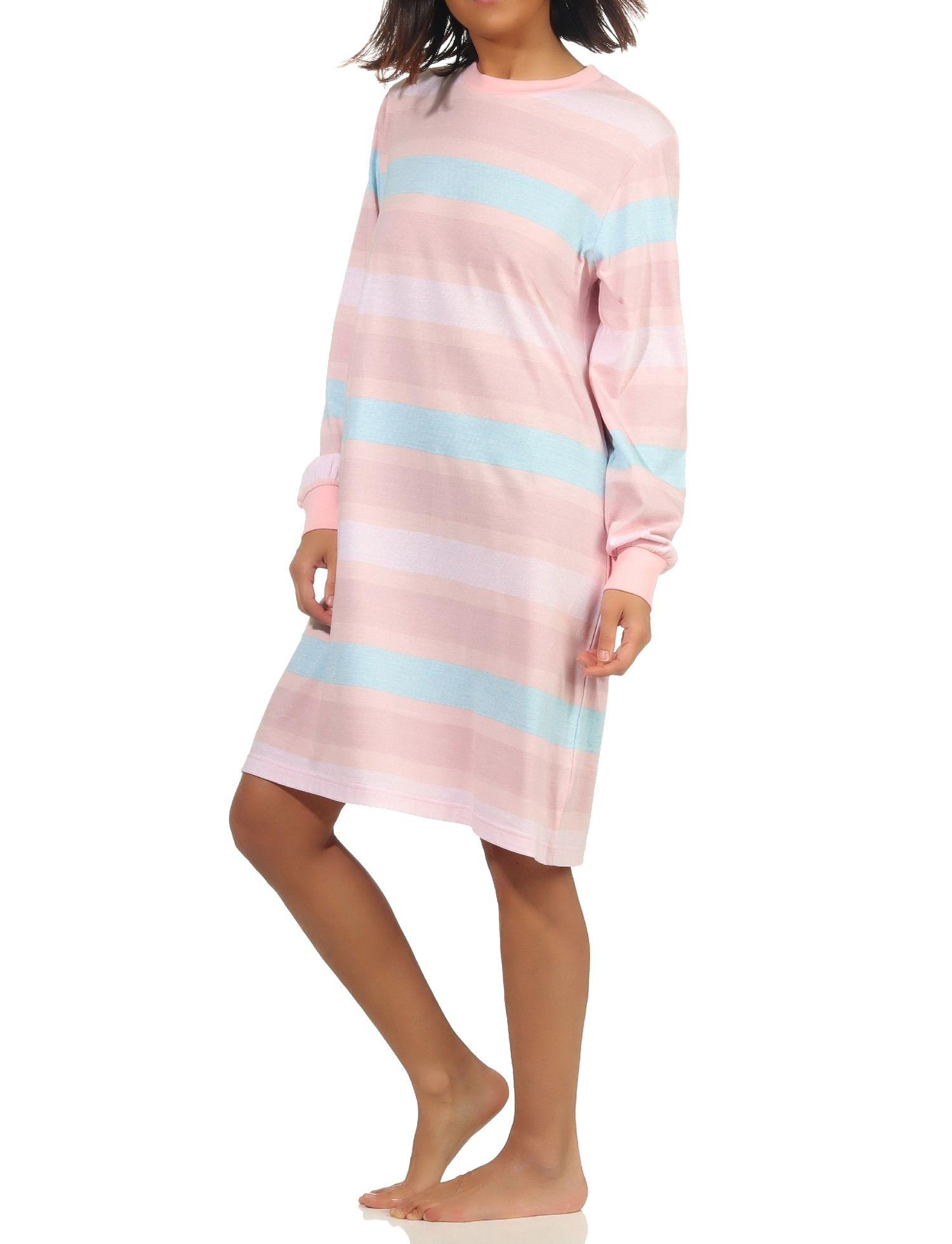 Damen Nachthemd langarm mit Bündchen in gestreifter Optik - 202 213 90 235