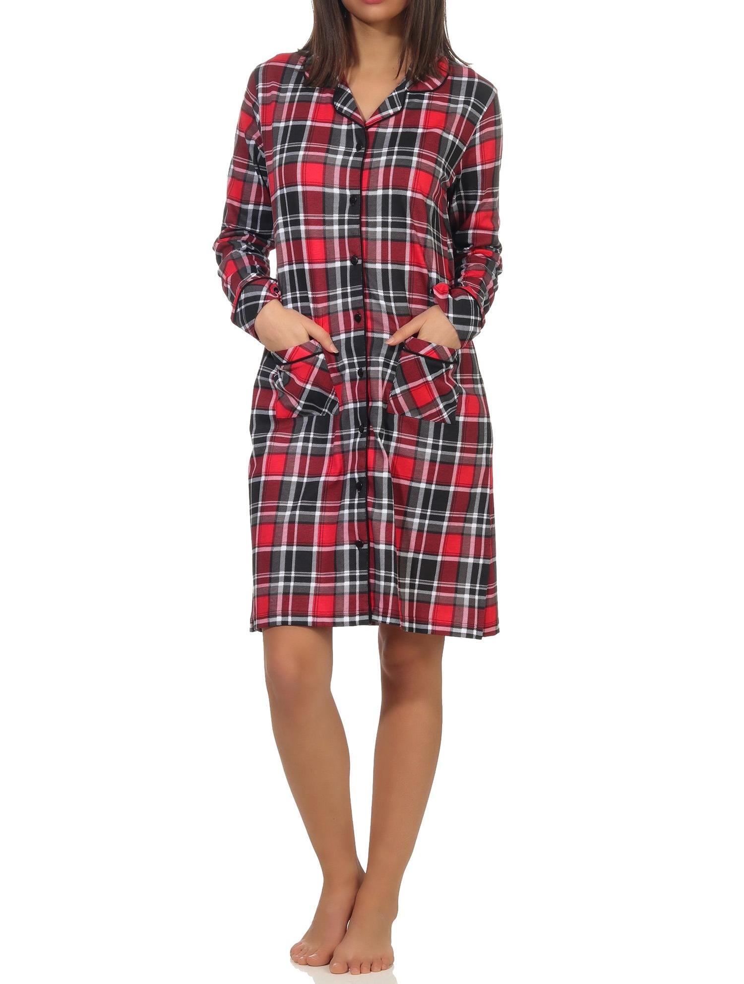 Damen Nachthemd zum durchknöpfen in Karo-Optik - Single Jersey - auch in Übergrössen