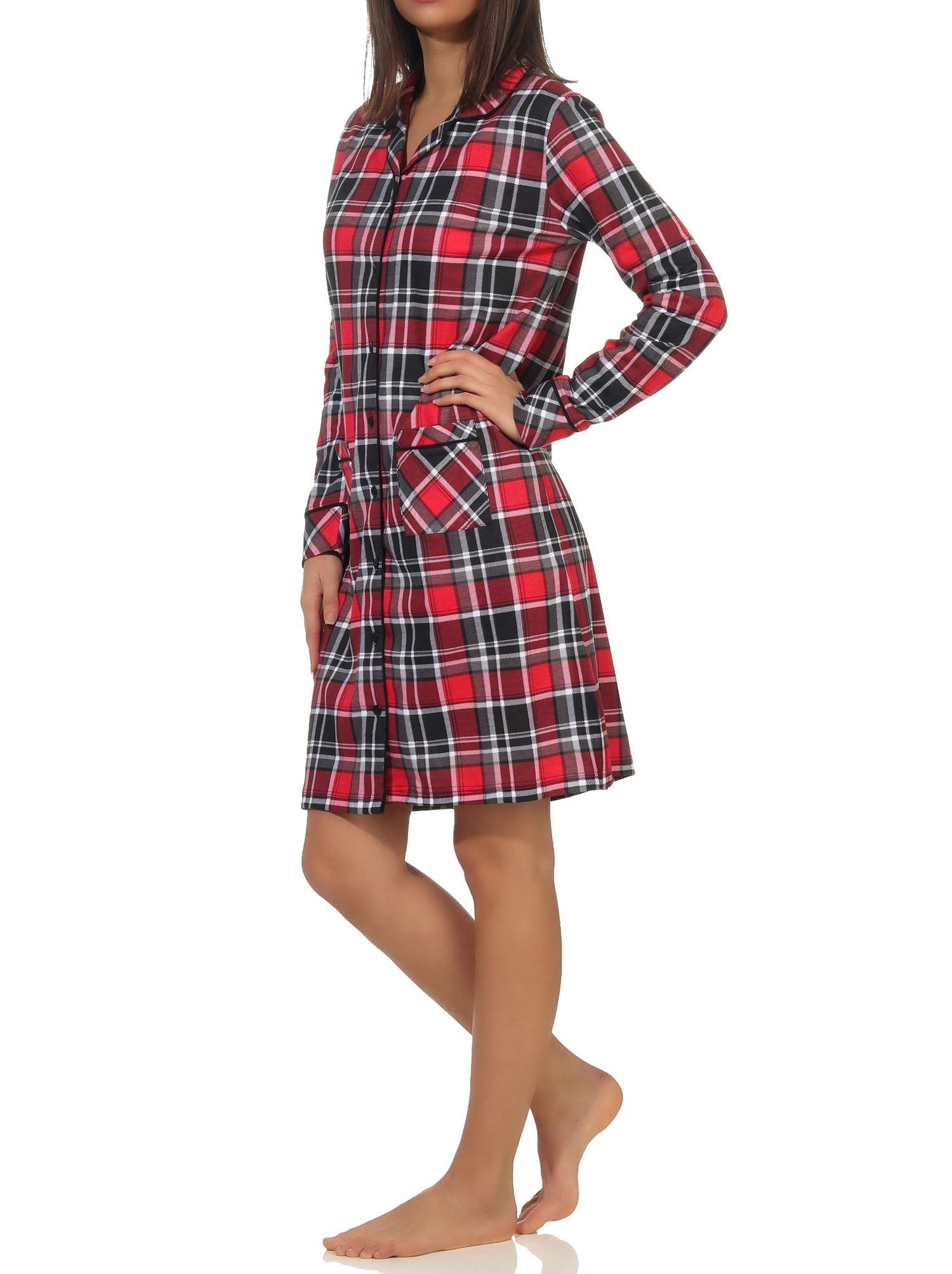 Damen Nachthemd zum durchknöpfen in Karo-Optik - Single Jersey - auch in Übergrössen