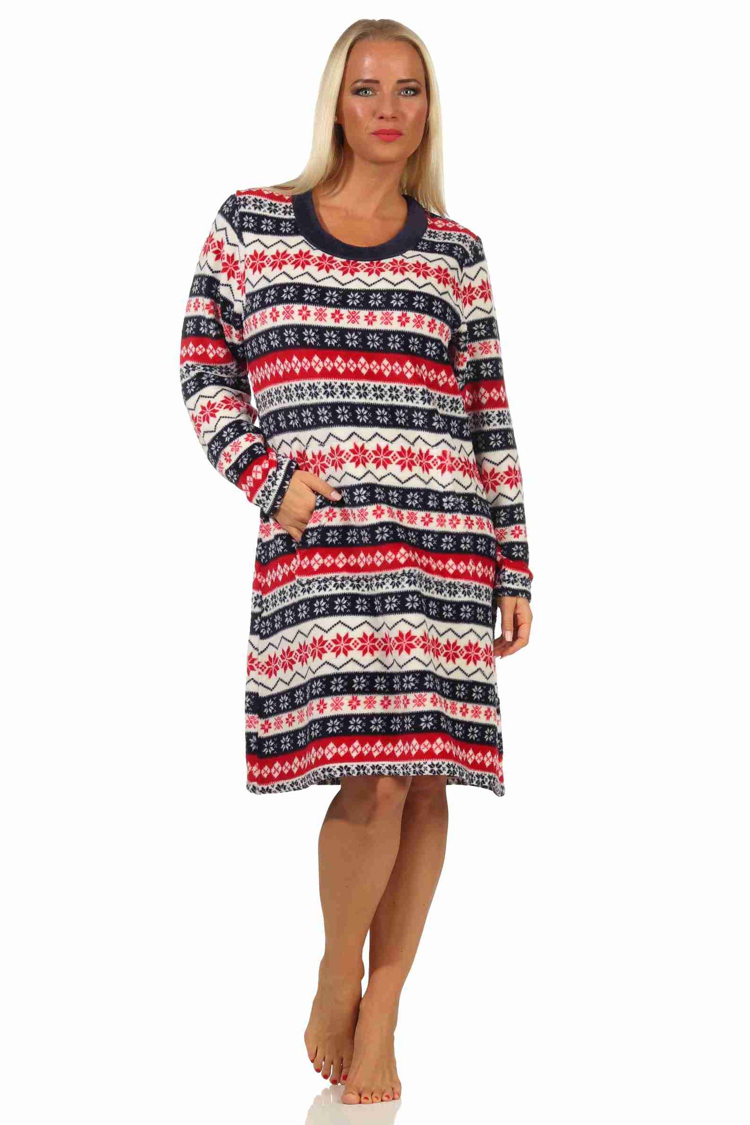 Damen Nachthemd Hauskleid aus softem Coralfleece in tollem Norweger Muster - 202 97 959