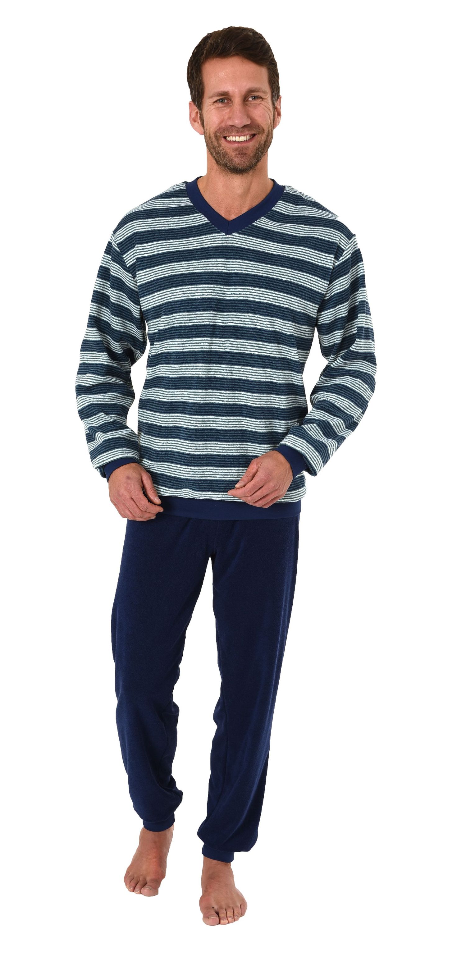 Frottee Pyjama für Herren, langer Schlafanzug mit Bündchen - 63693 Frottee Pyjama für Herren, langer Schlafanzug mit Bündchen - 63693