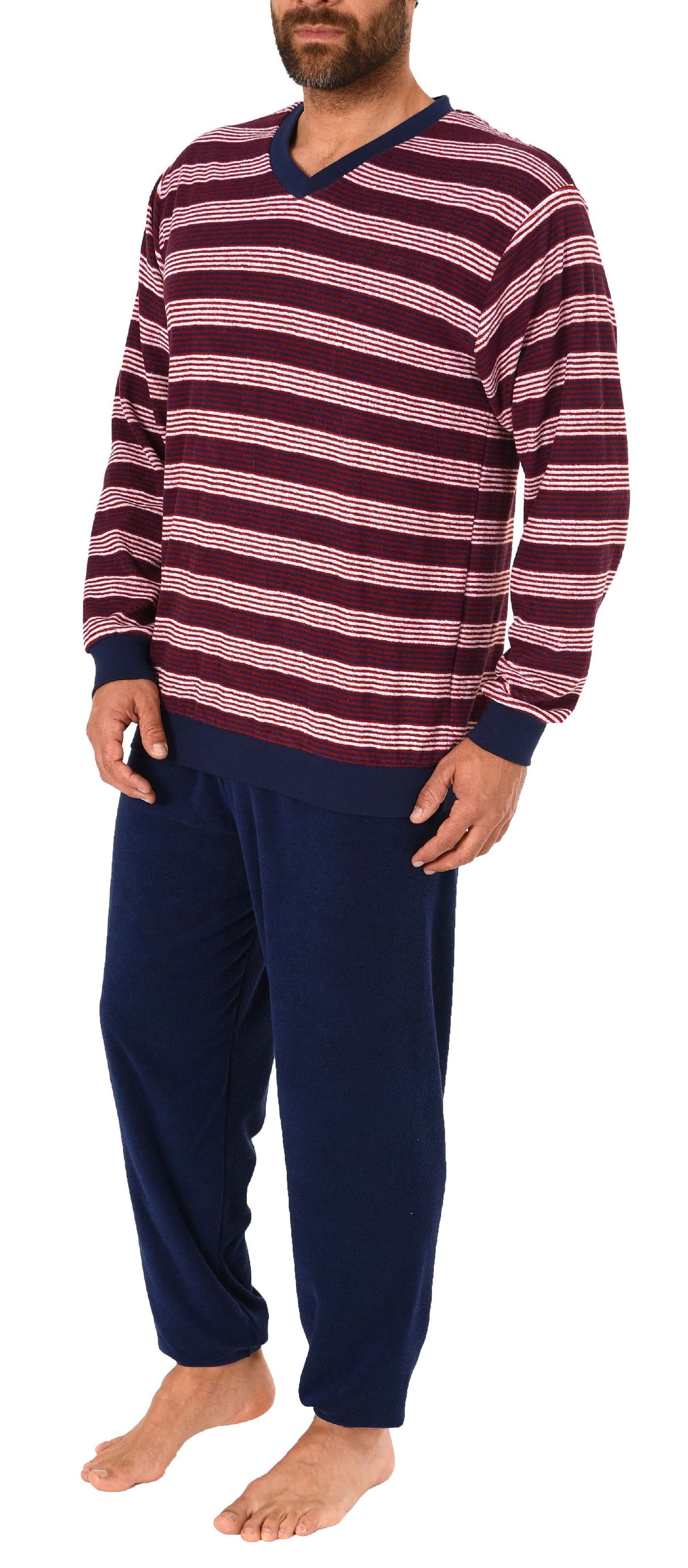 Frottee Pyjama für Herren, langer Schlafanzug mit Bündchen - 63693 Frottee Pyjama für Herren, langer Schlafanzug mit Bündchen - 63693