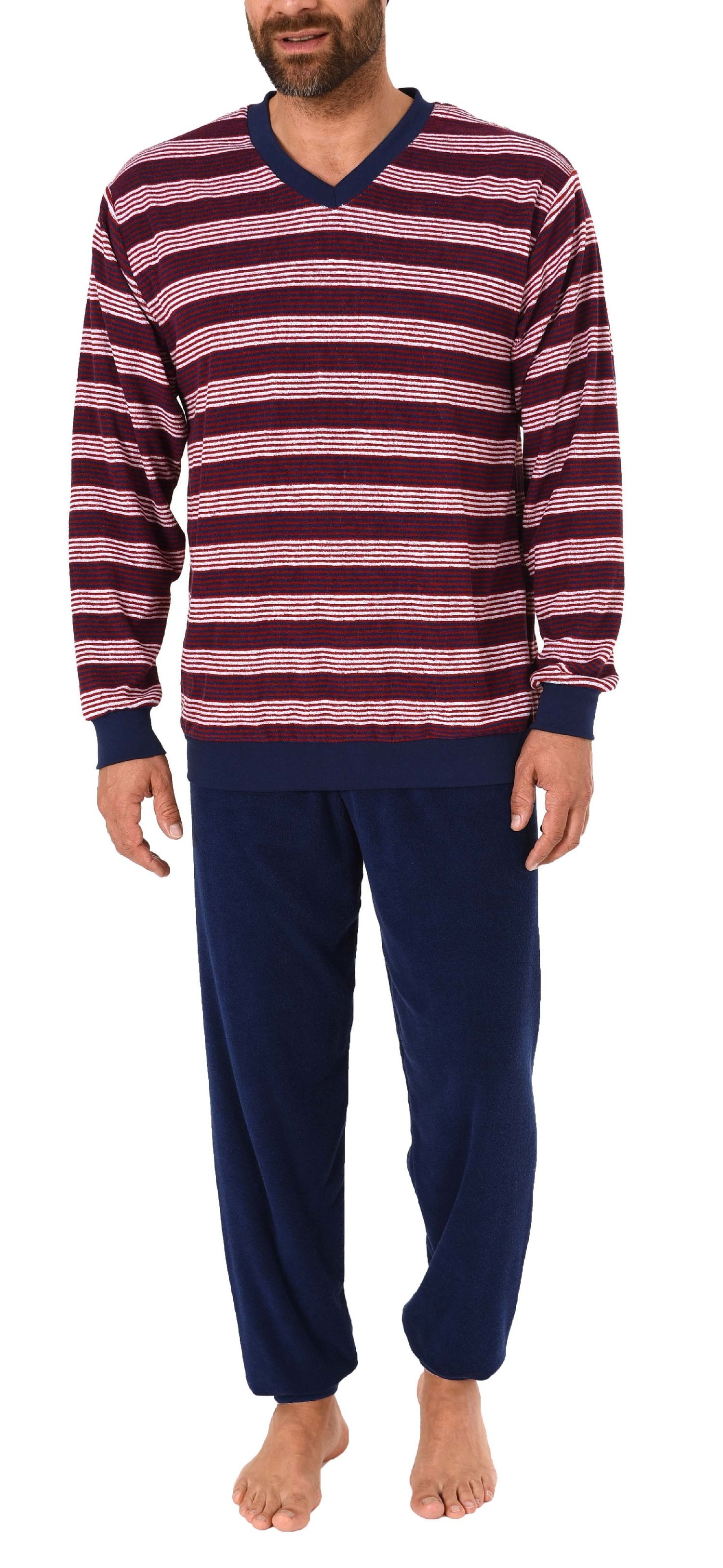 Frottee Pyjama für Herren, langer Schlafanzug mit Bündchen - 63693 Frottee Pyjama für Herren, langer Schlafanzug mit Bündchen - 63693
