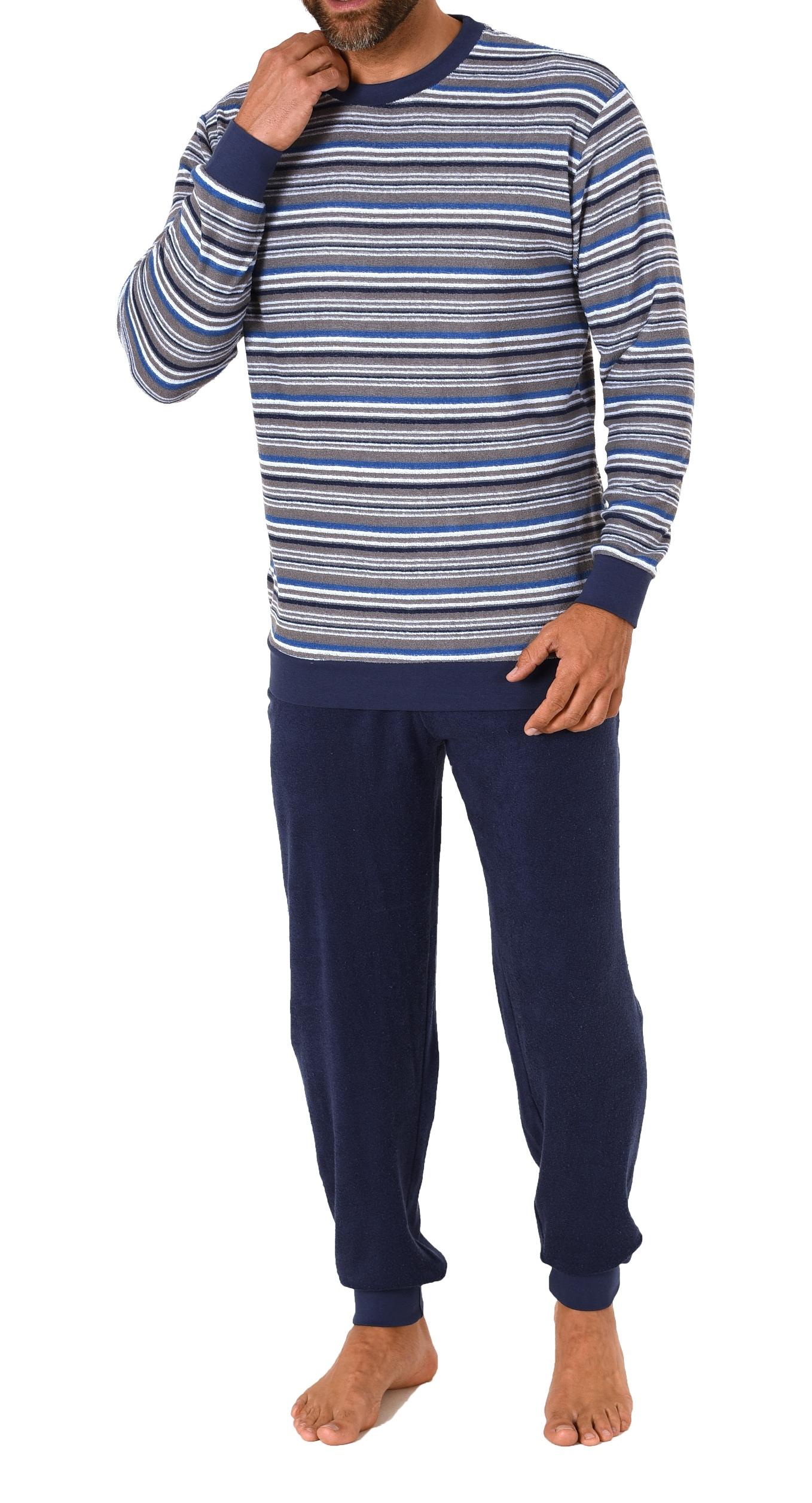 Edler Herren Frottee Pyjama Schlafanzug mit Bündchen - Streifenoptik - 212 101 13 763