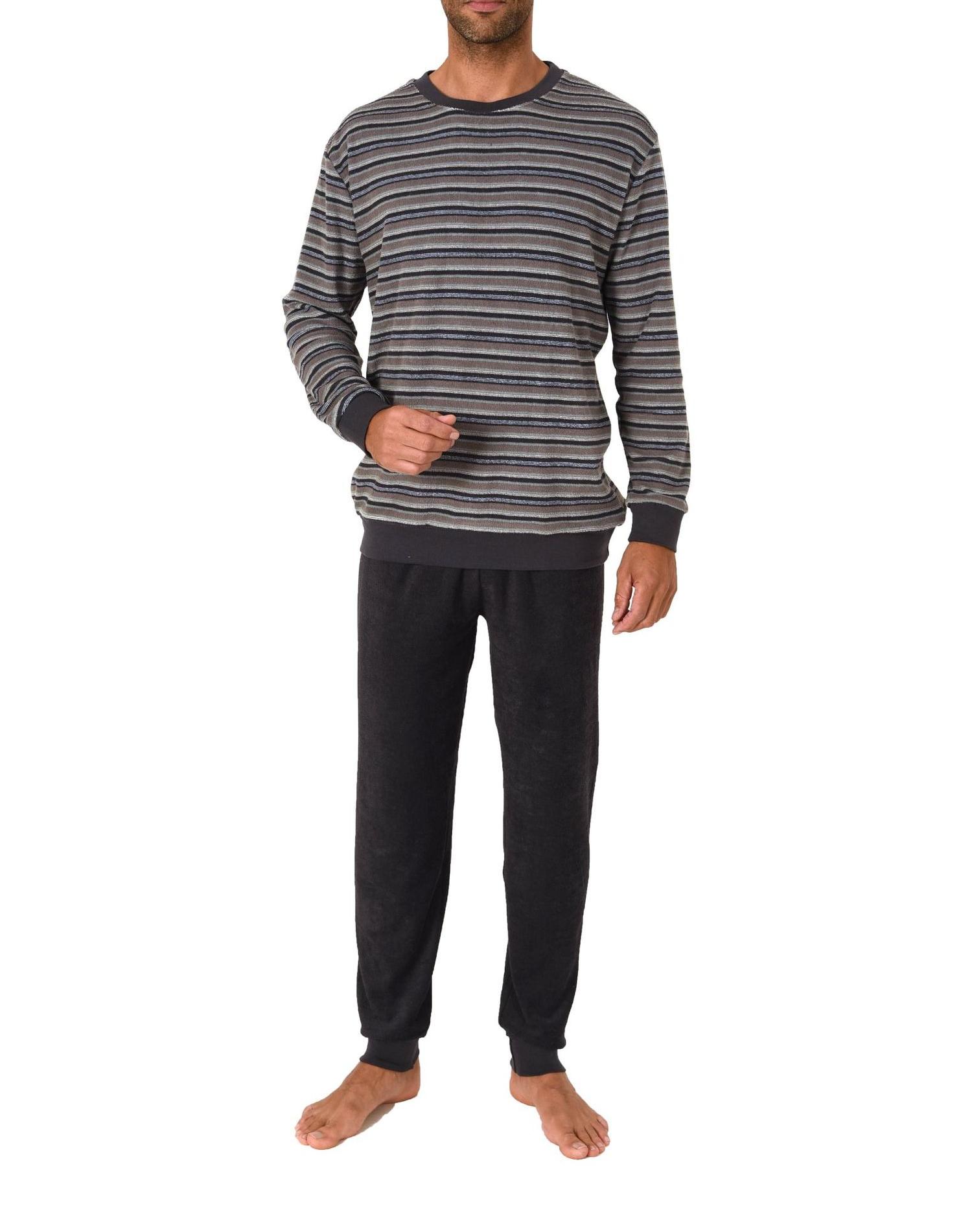 Herren Frottee Pyjama Schlafanzug mit Bündchen - Streifenoptik - 212 101 13 762
