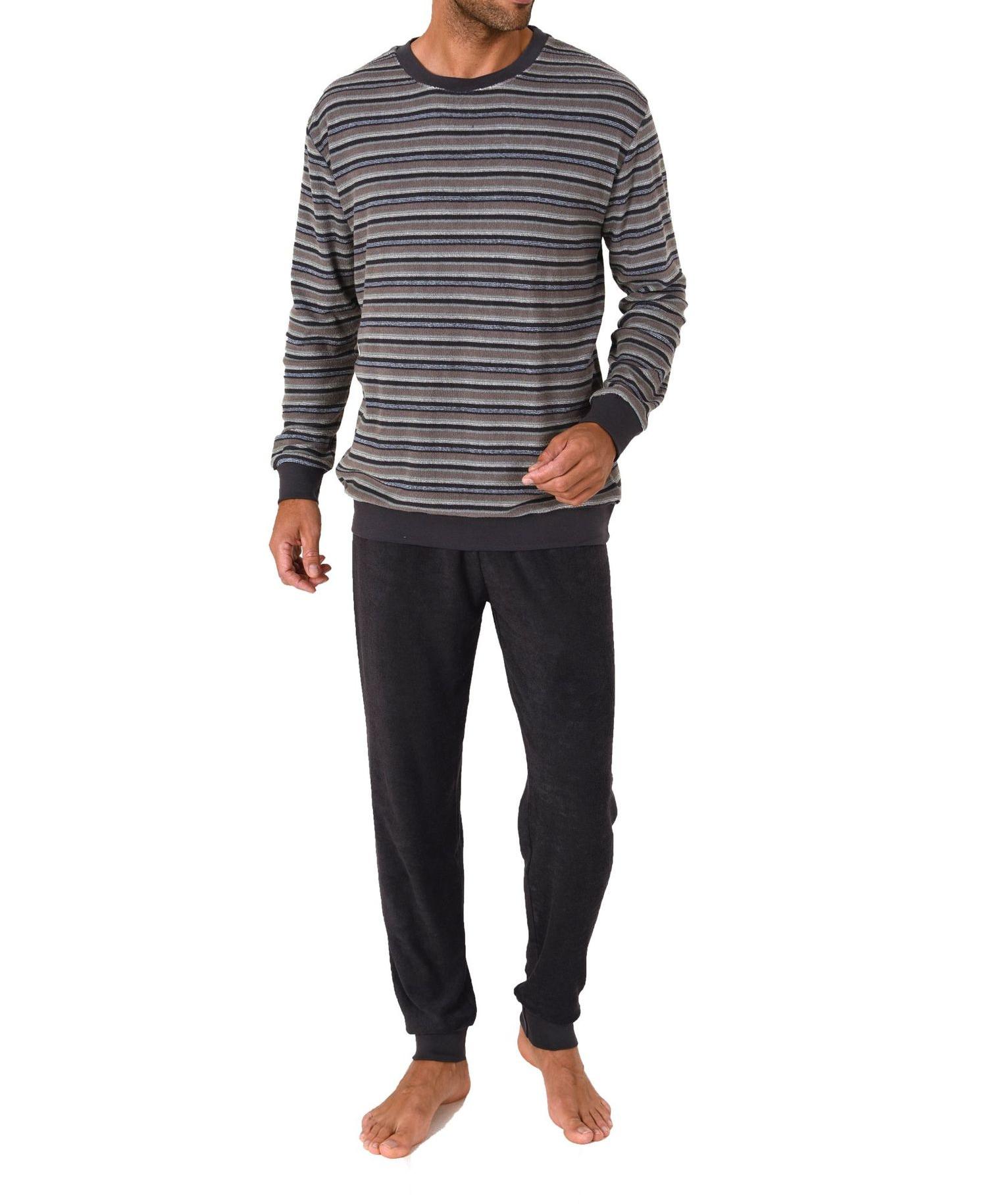 Herren Frottee Pyjama Schlafanzug mit Bündchen - Streifenoptik - 212 101 13 762
