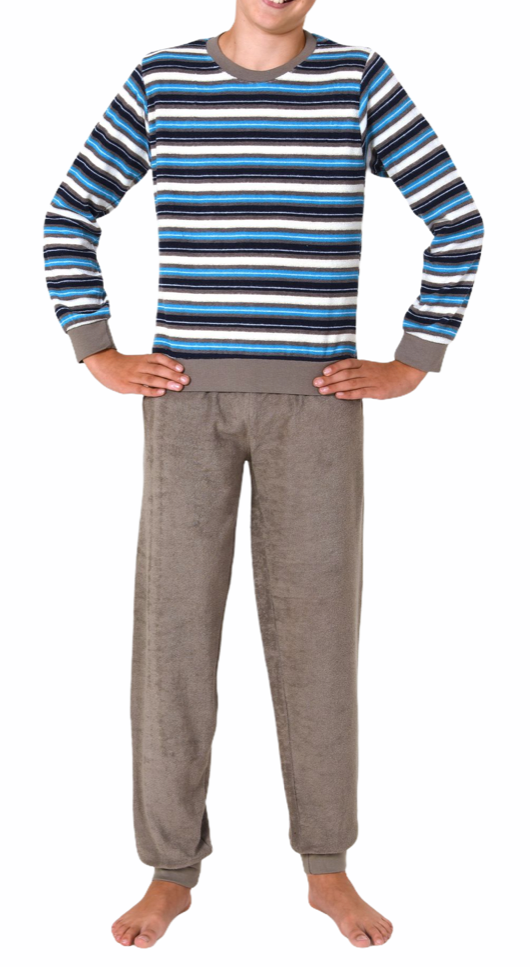 Cooler Jungen Frottee Pyjama langarm Schlafanzug mit Bündchen - 63560