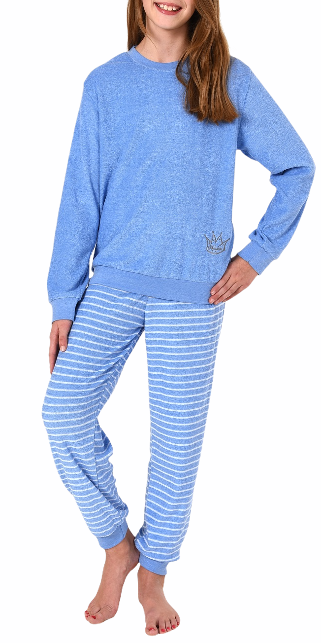 Toller Mädchen Frottee Pyjama Schlafanzug langarm mit Bündchen & Applikation 29140113572