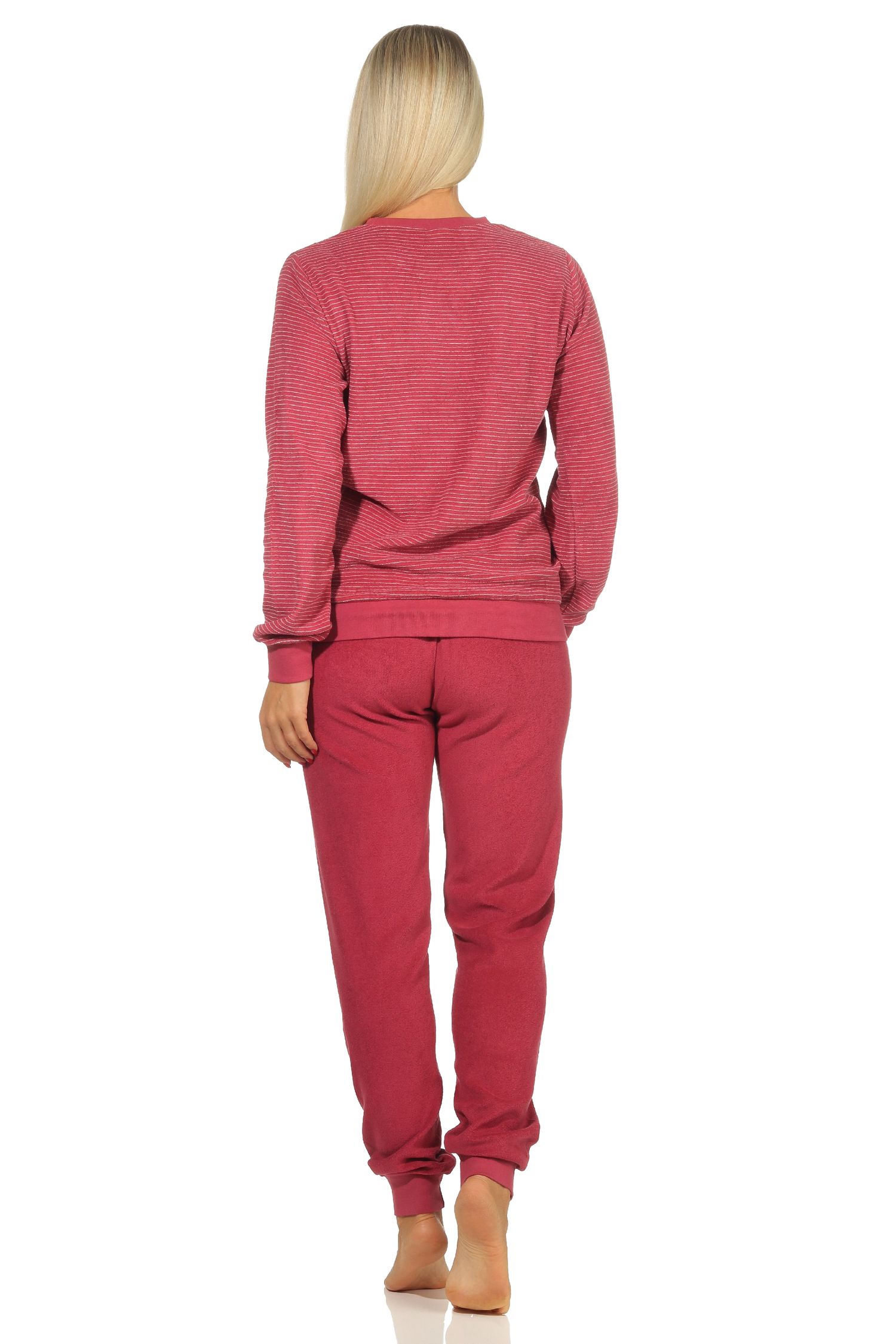 Damen Frottee Pyjama mit Bündchen und geringeltem Oberteil, Hose uni - 212 201 13 805 Damen Frottee Pyjama mit Bündchen und geringeltem Oberteil, Hose uni - 212 201 13 805