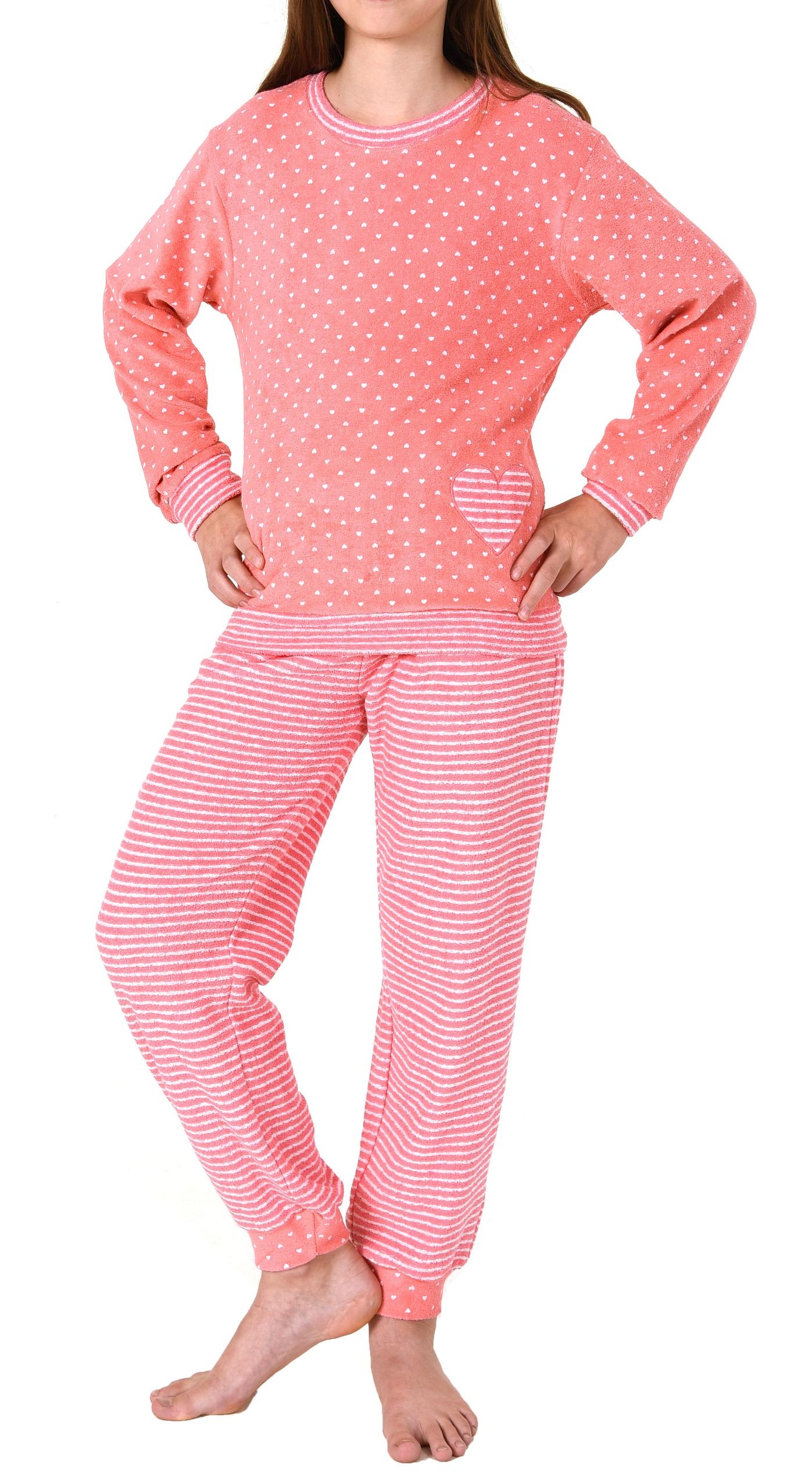 Mädchen Frottee Pyjama langarm mit Bündchen in toller Herz- und Streifenoptik – 291 201 93 198