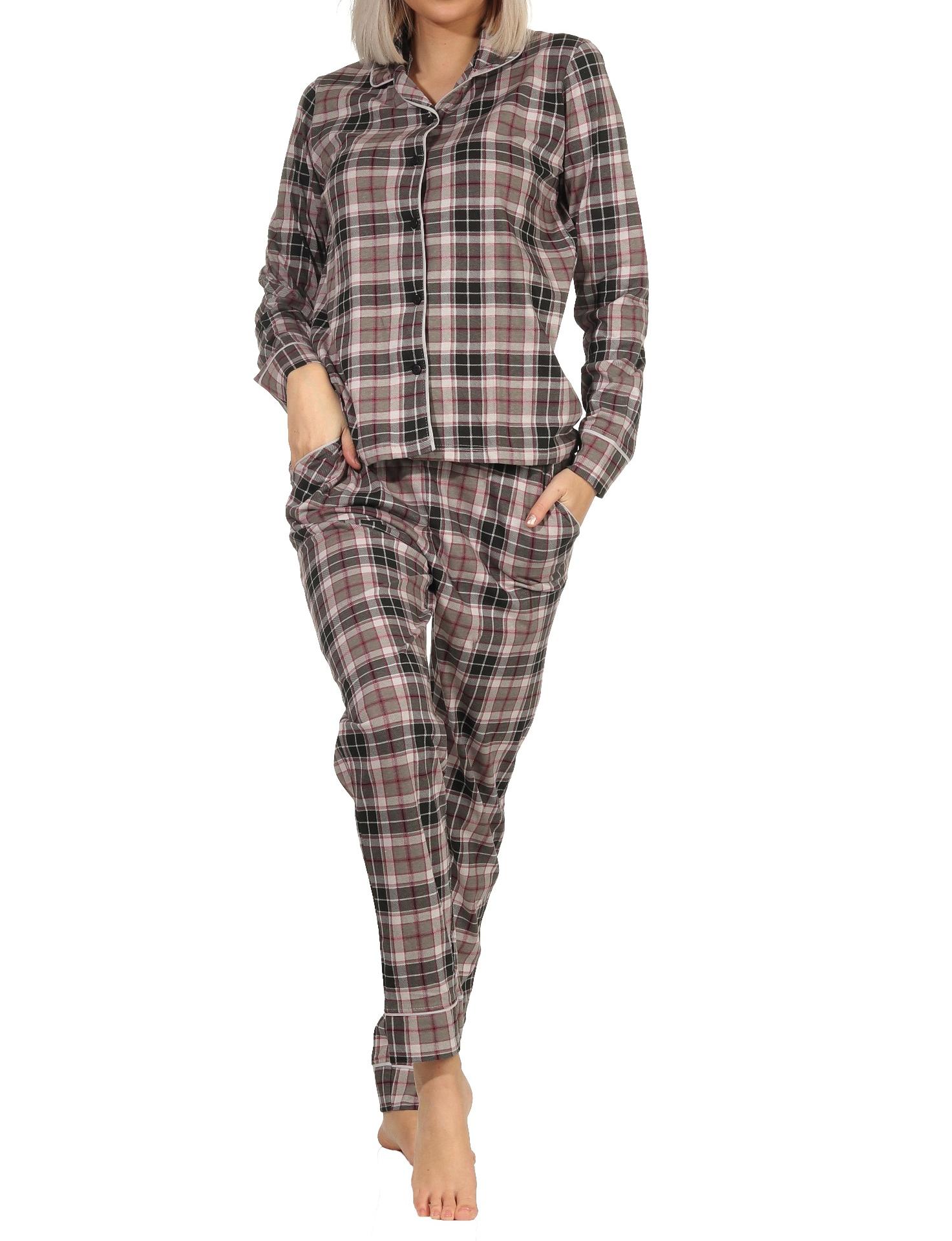 Damen Schlafanzug Pyjama in Karo Optik zum durchknöpfen in Single Jersey Qualität