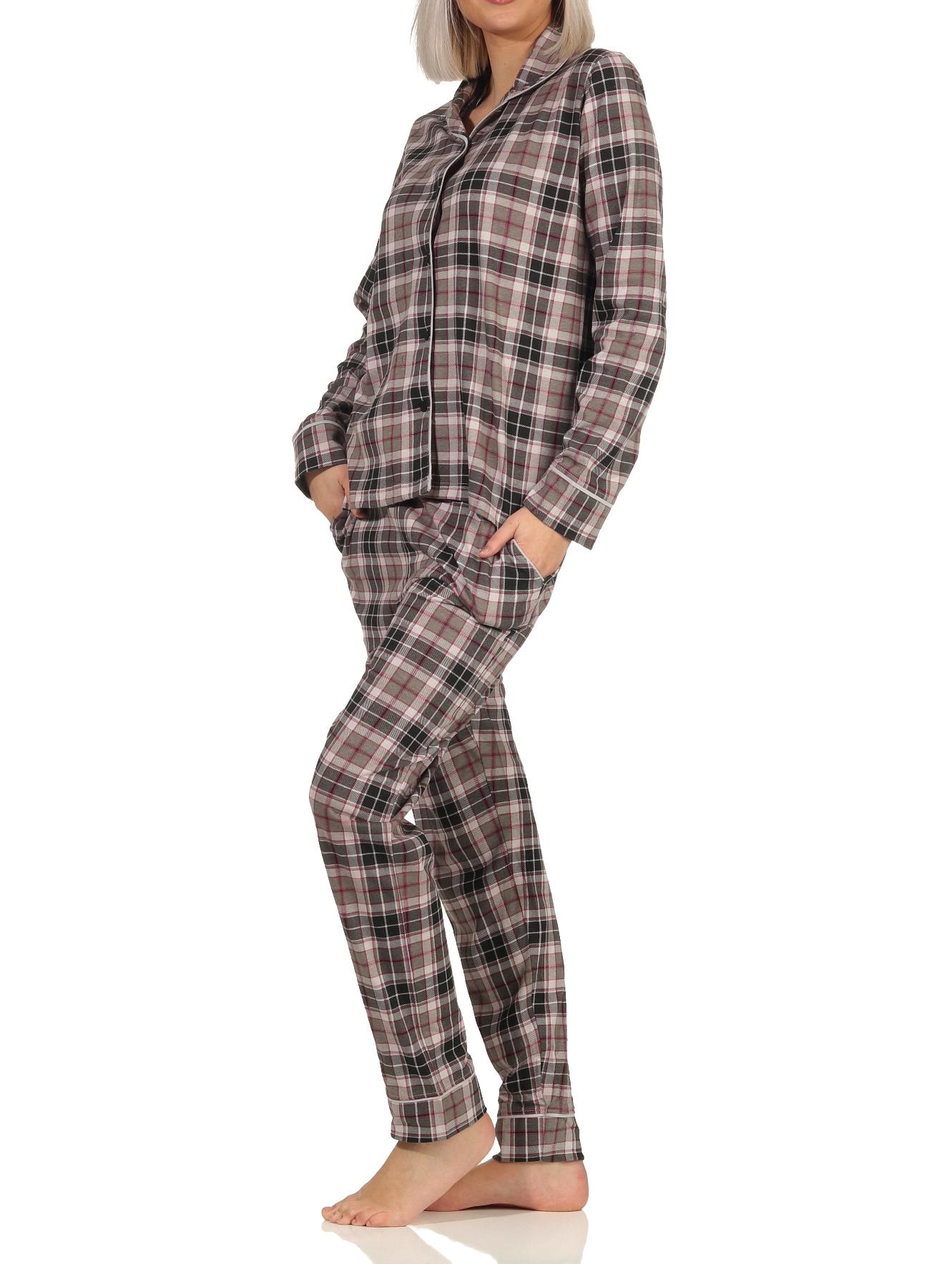Damen Schlafanzug Pyjama in Karo Optik zum durchknöpfen in Single Jersey Qualität