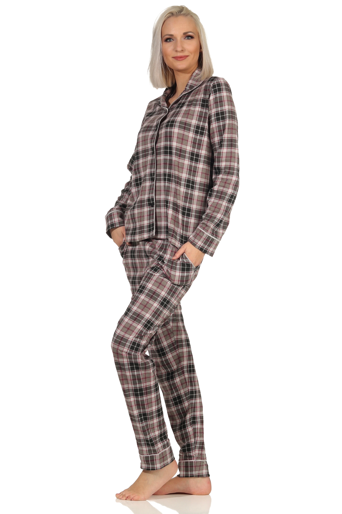 Damen Schlafanzug Pyjama in Karo Optik zum durchknöpfen in Single Jersey Qualität Damen Schlafanzug Pyjama in Karo Optik zum durchknöpfen in Single Jersey Qualität