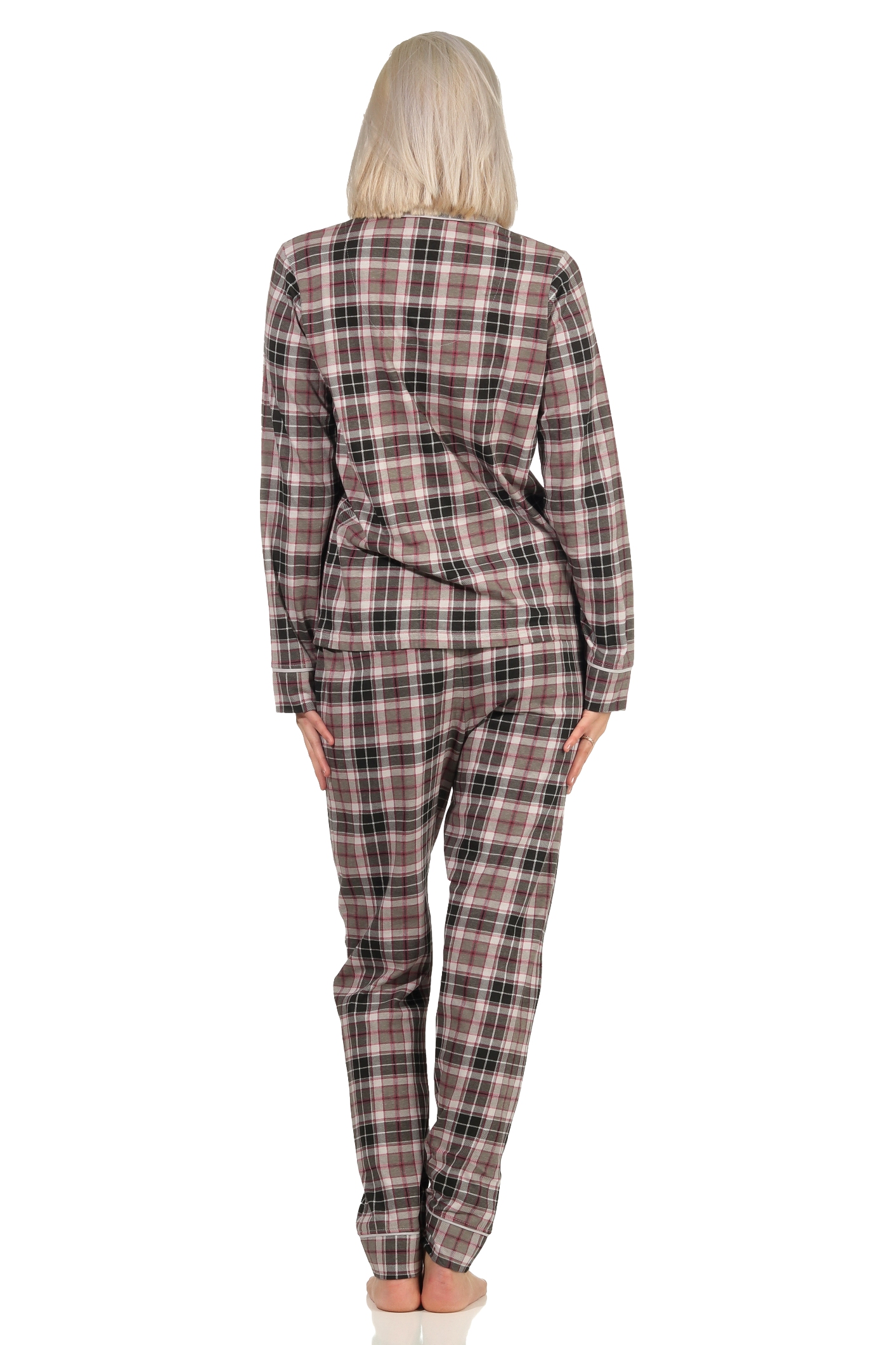 Damen Schlafanzug Pyjama in Karo Optik zum durchknöpfen in Single Jersey Qualität Damen Schlafanzug Pyjama in Karo Optik zum durchknöpfen in Single Jersey Qualität
