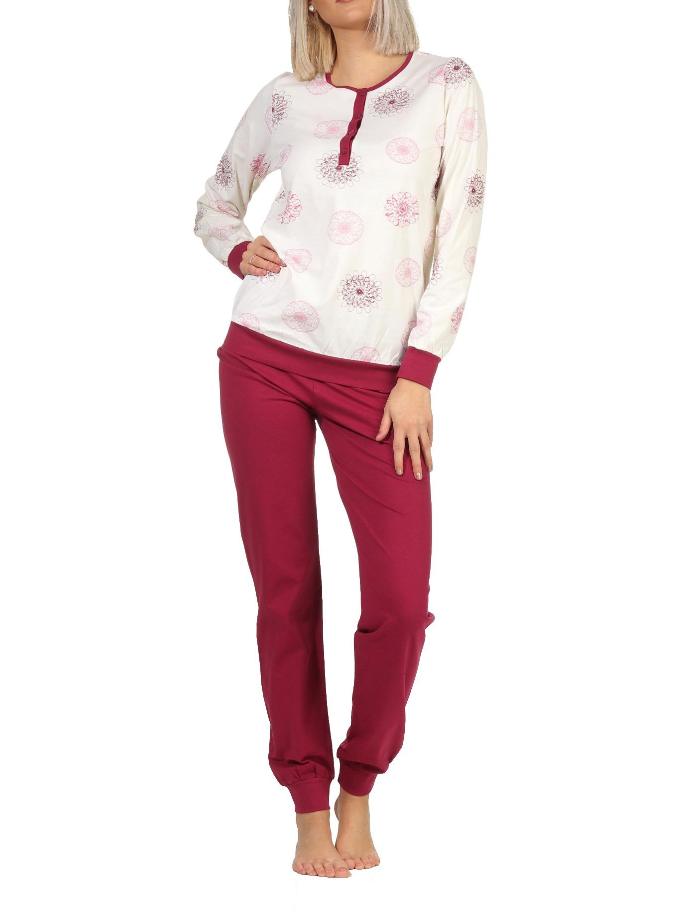 Edler Damen Schlafanzug langarm Pyjama mit Bündchen - 202 201 10 105