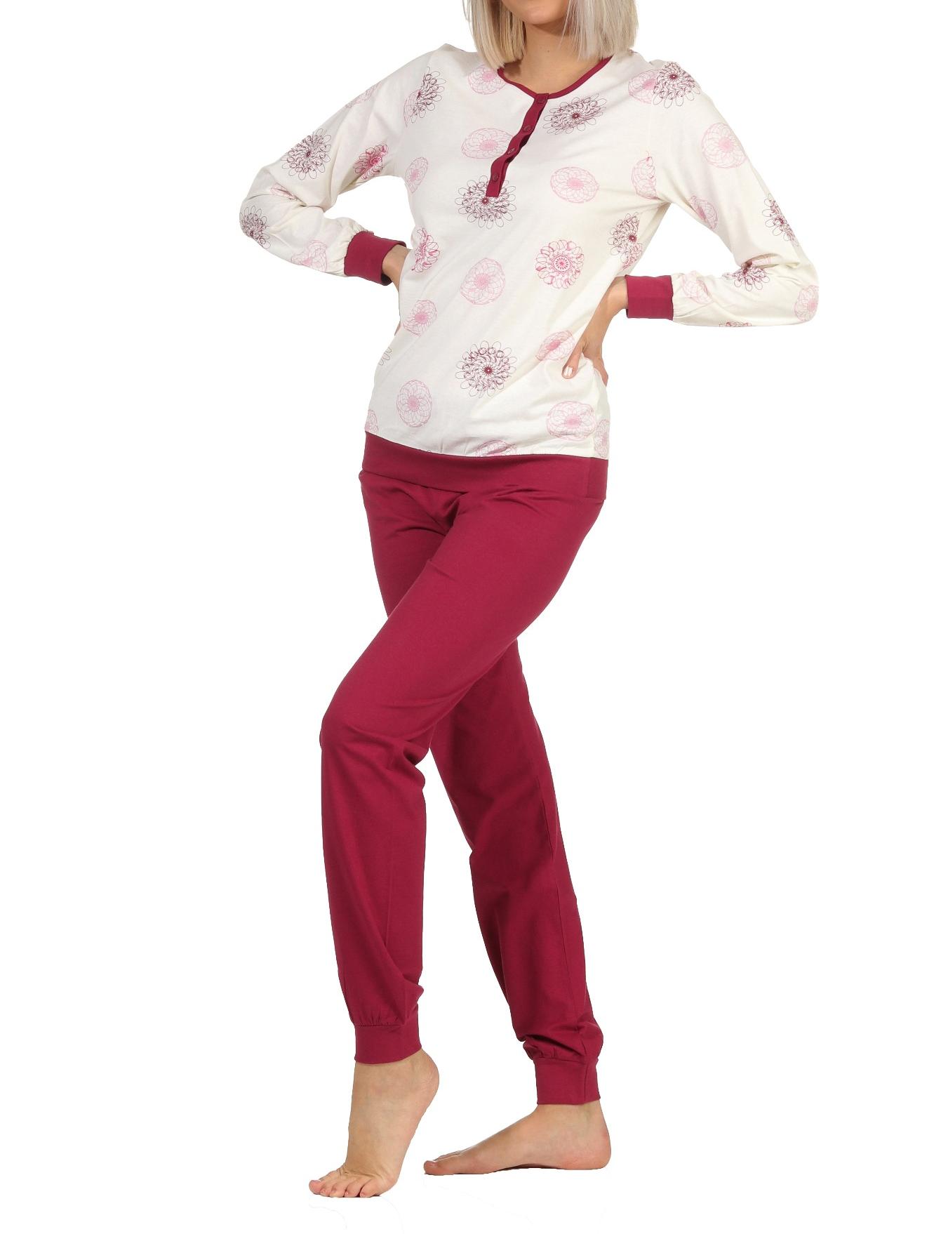 Edler Damen Schlafanzug langarm Pyjama mit Bündchen - 202 201 10 105