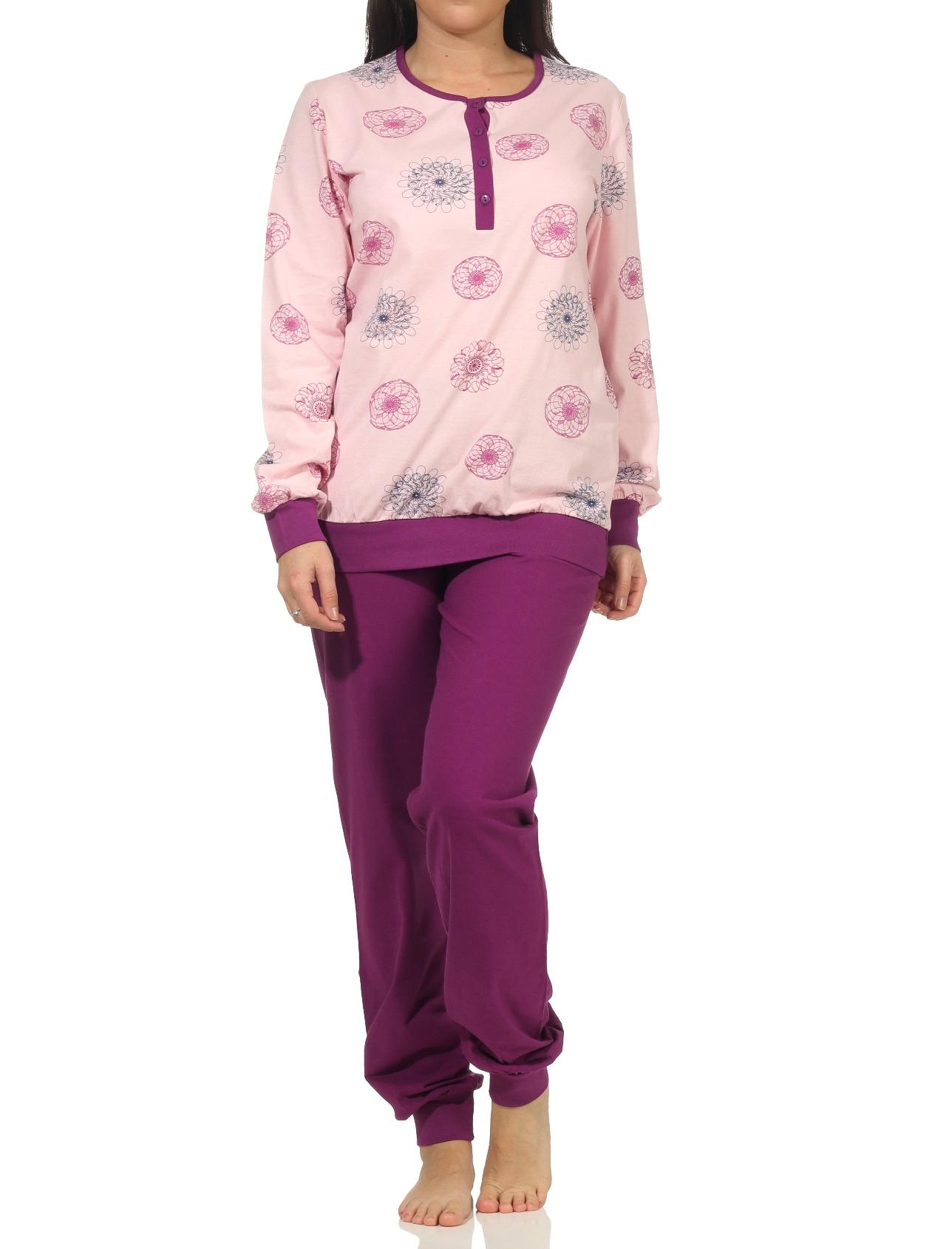 Edler Damen Schlafanzug langarm Pyjama mit Bündchen - 202 201 10 105