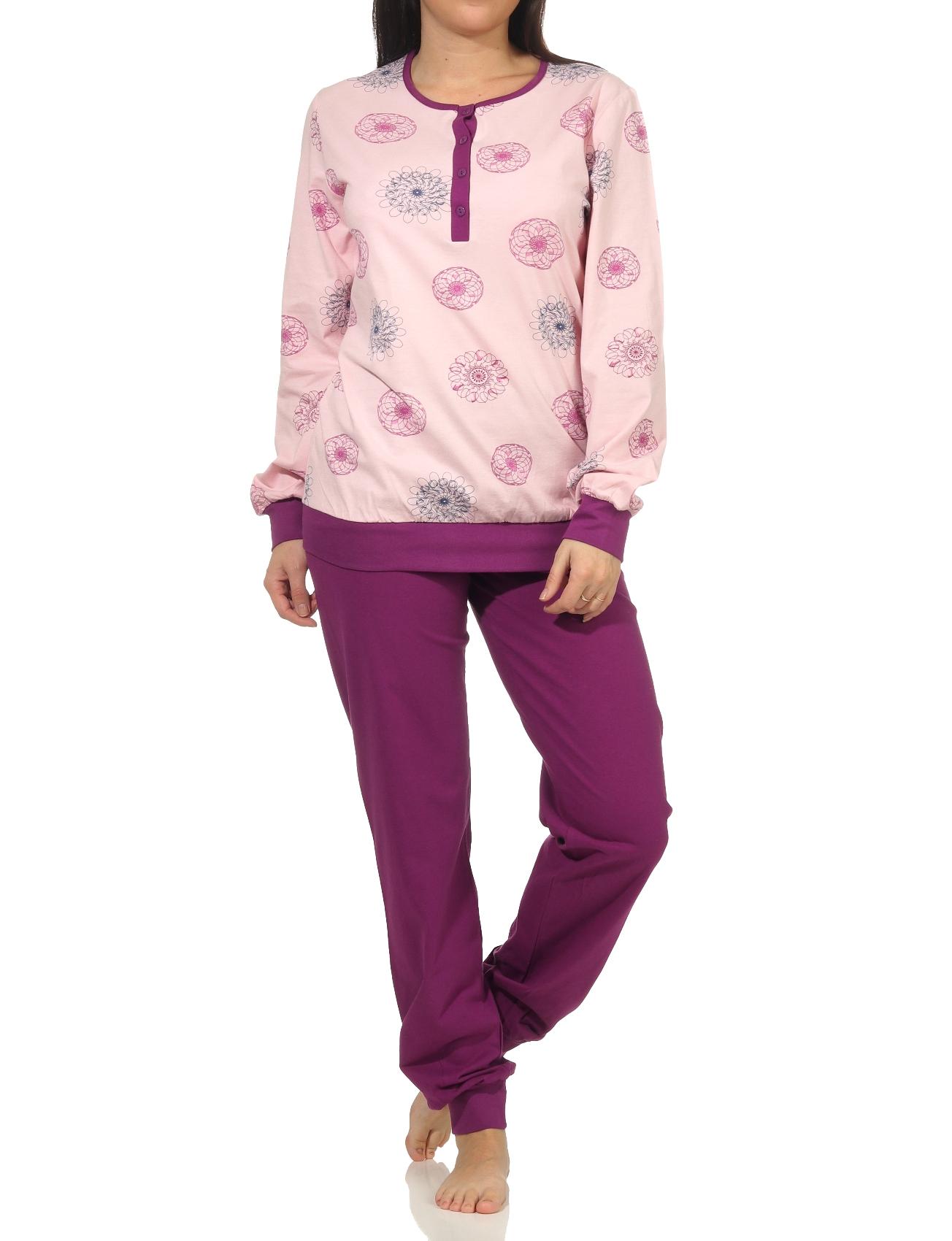 Edler Damen Schlafanzug langarm Pyjama mit Bündchen - 202 201 10 105