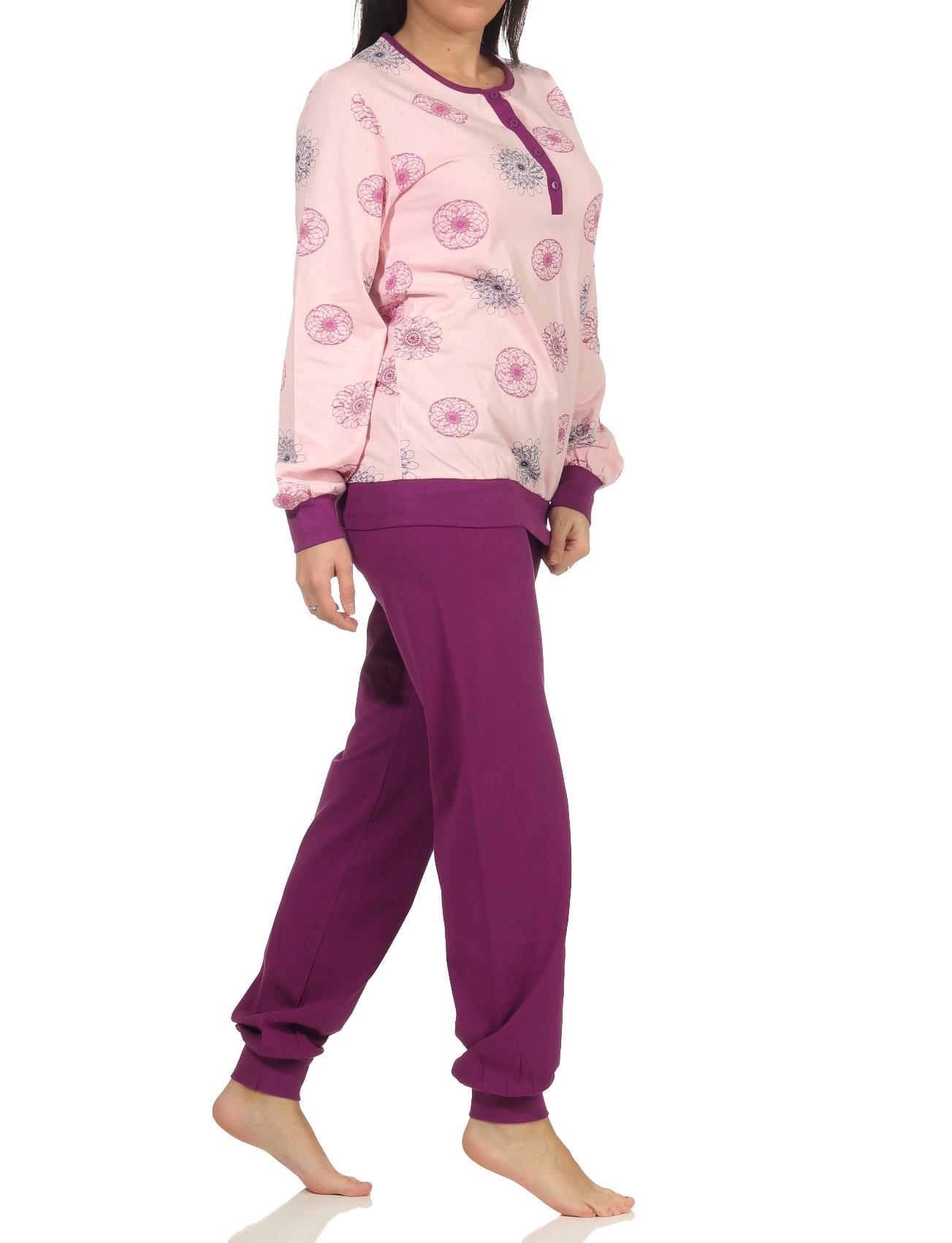 Edler Damen Schlafanzug langarm Pyjama mit Bündchen - 202 201 10 105