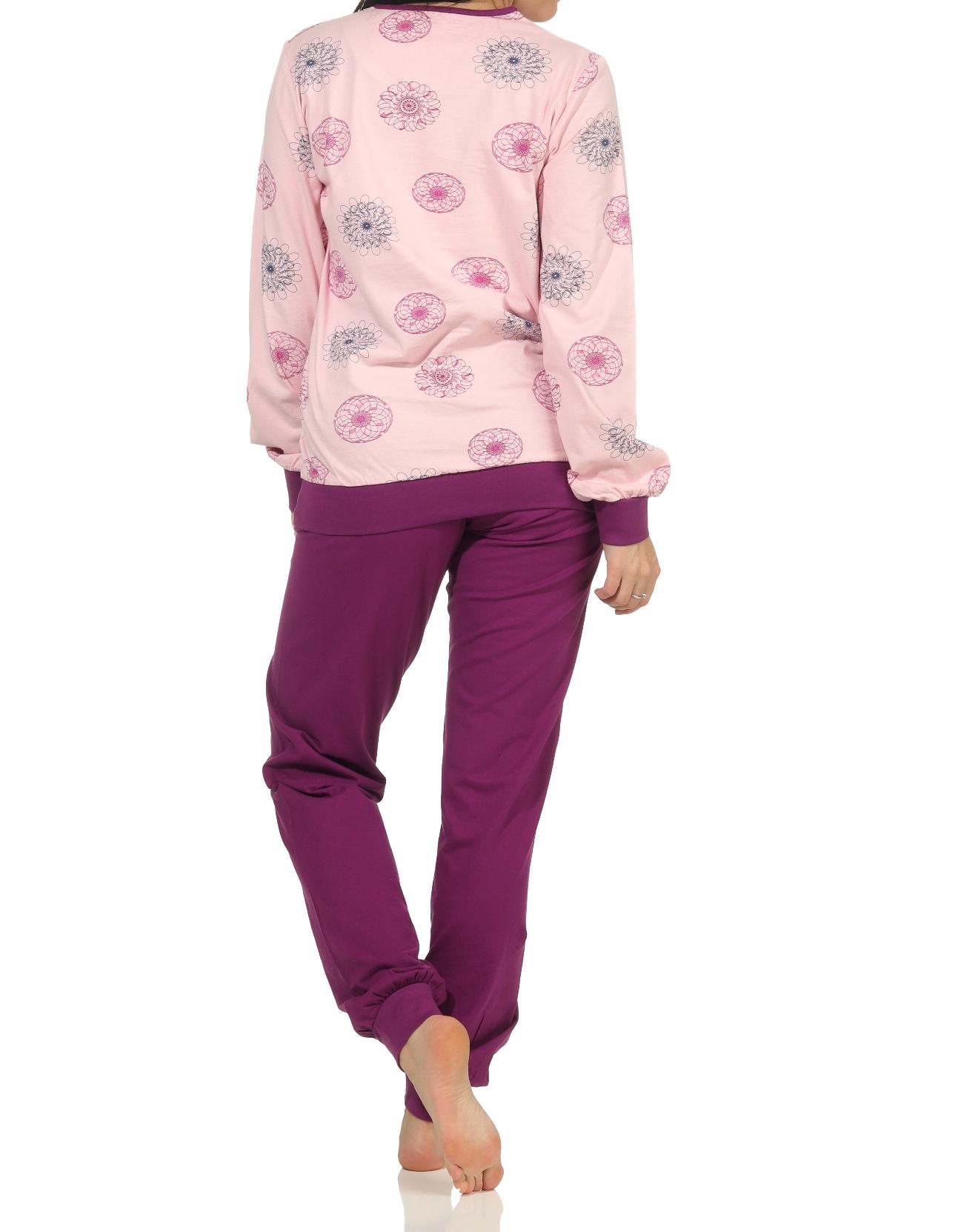 Edler Damen Schlafanzug langarm Pyjama mit Bündchen - 202 201 10 105