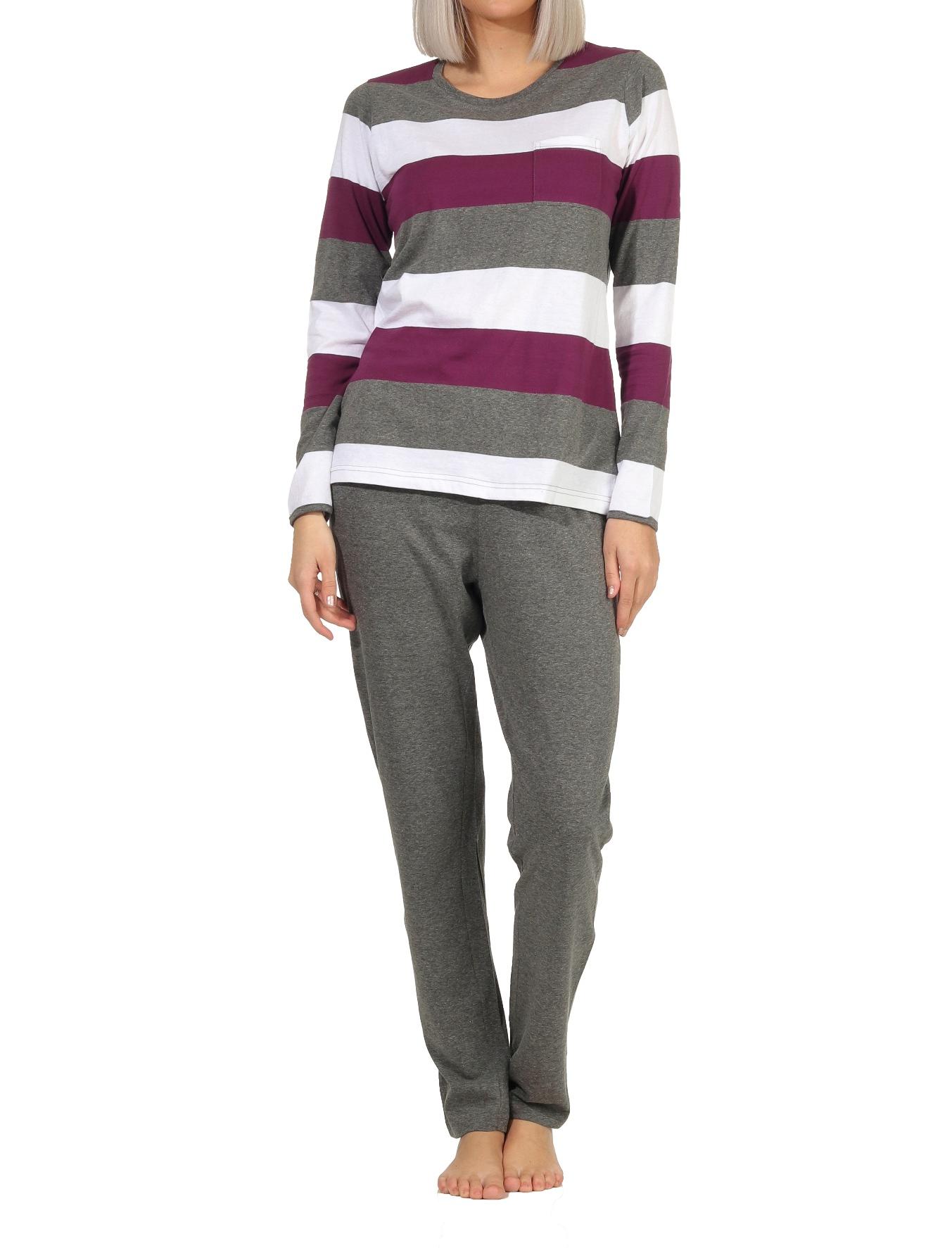 Damen Pyjama Schlafanzug langarm in wunderschöner Block Streifen Optik