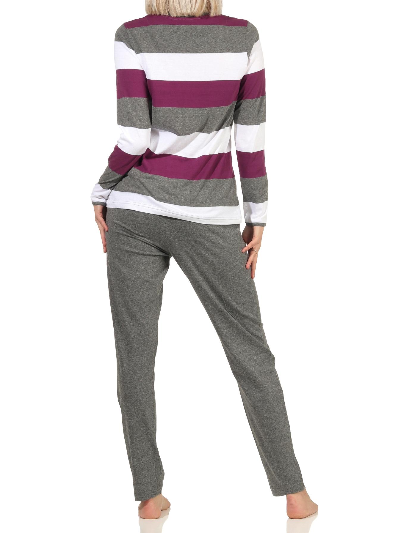 Damen Pyjama Schlafanzug langarm in wunderschöner Block Streifen Optik