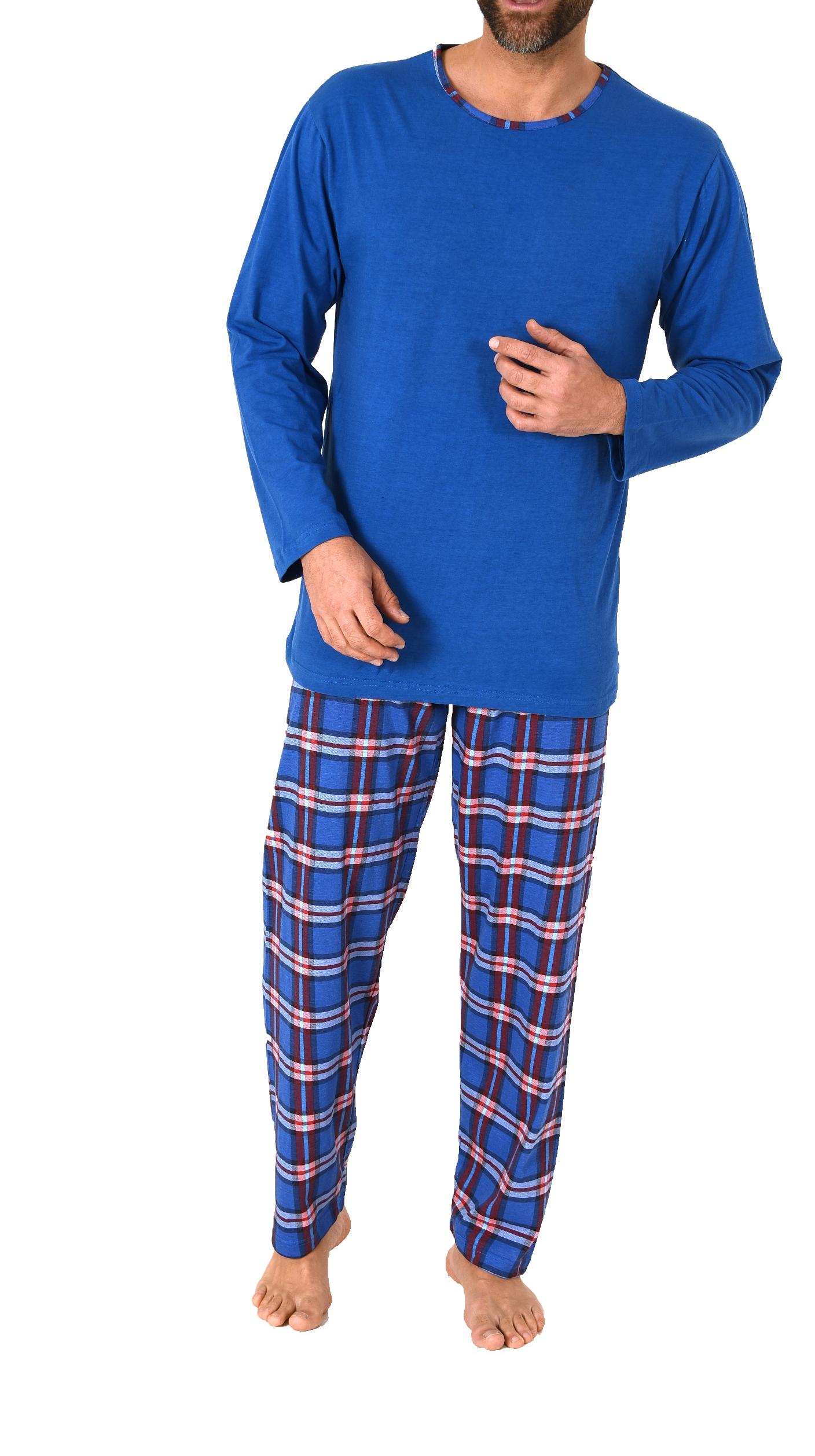 Herren Schlafanzug Pyjama langarm in Mix & Match Optik mit karierter Jersey Hose 