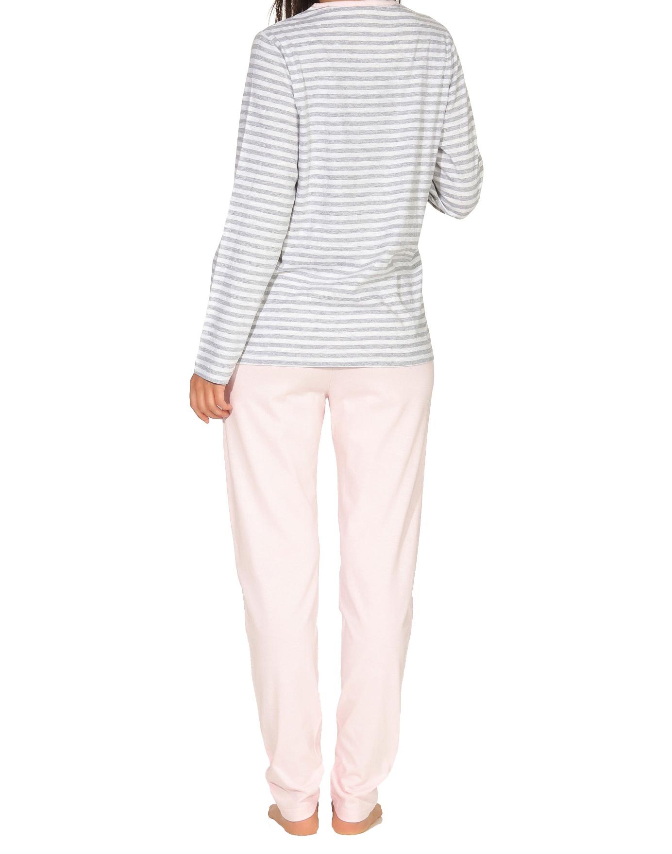 Eleganter Damen Pyjama langarm Schlafanzug - Streifenoptik und Stern Motiv