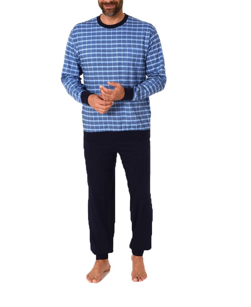 Herren Pyjama Schlafanzug lang mit Bündchen in edler Karo Optik - auch in Übergrössen