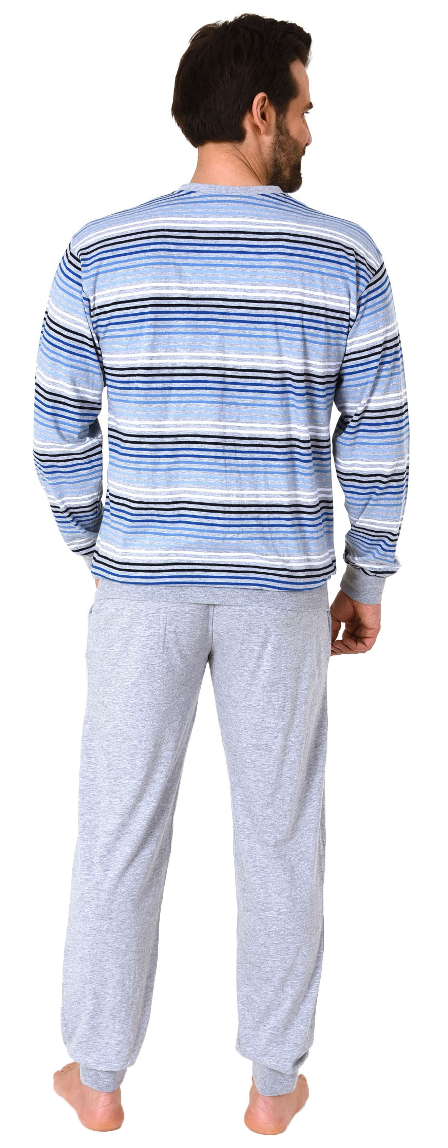 Herren Schlafanzug langarm mit Bündchen Pyjama in Streifenoptik - 112 101 90 746 Herren Schlafanzug langarm mit Bündchen Pyjama in Streifenoptik - 112 101 90 746