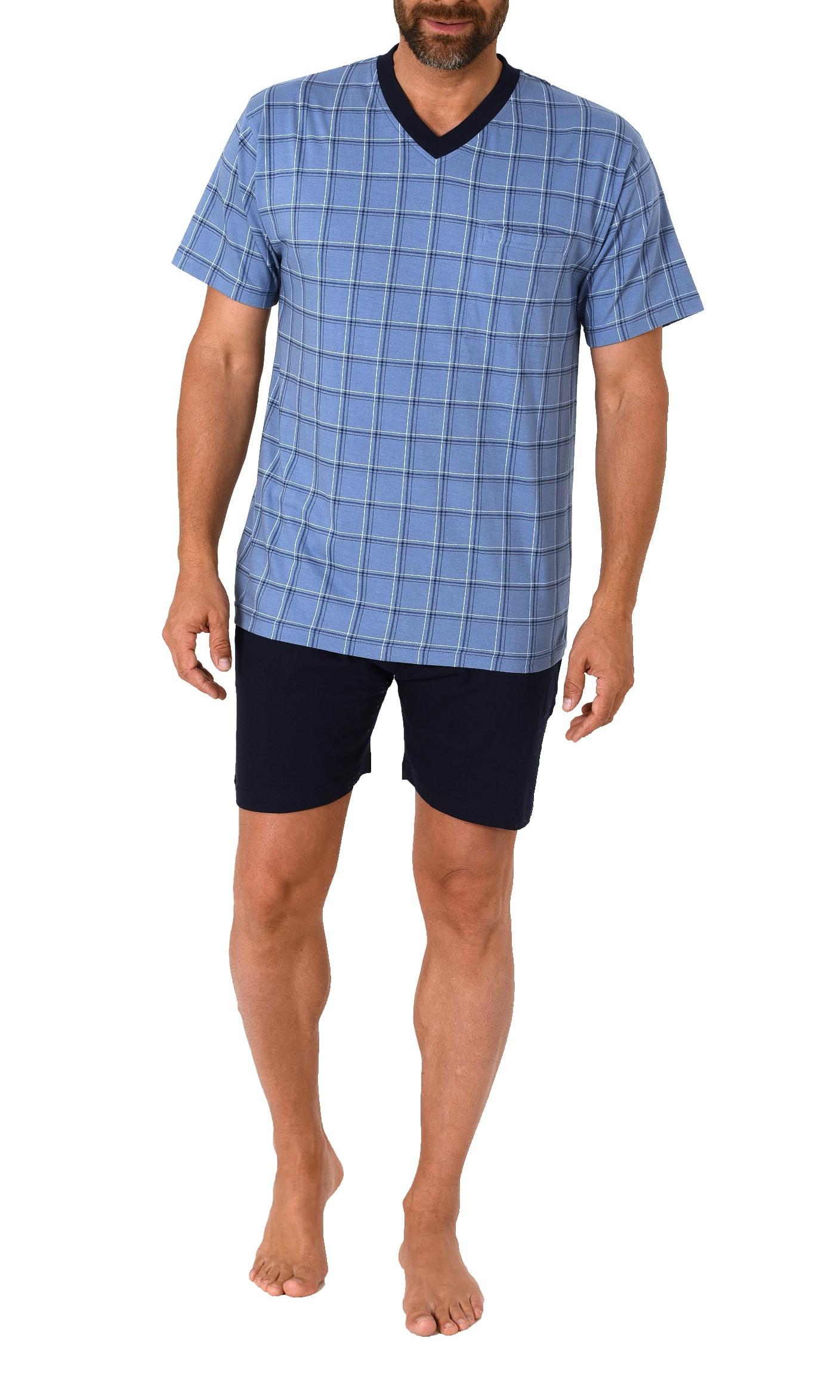 Herren Schlafanzug kurzarm Shorty Pyjama mit karierten Oberteil - 112 105 90 445