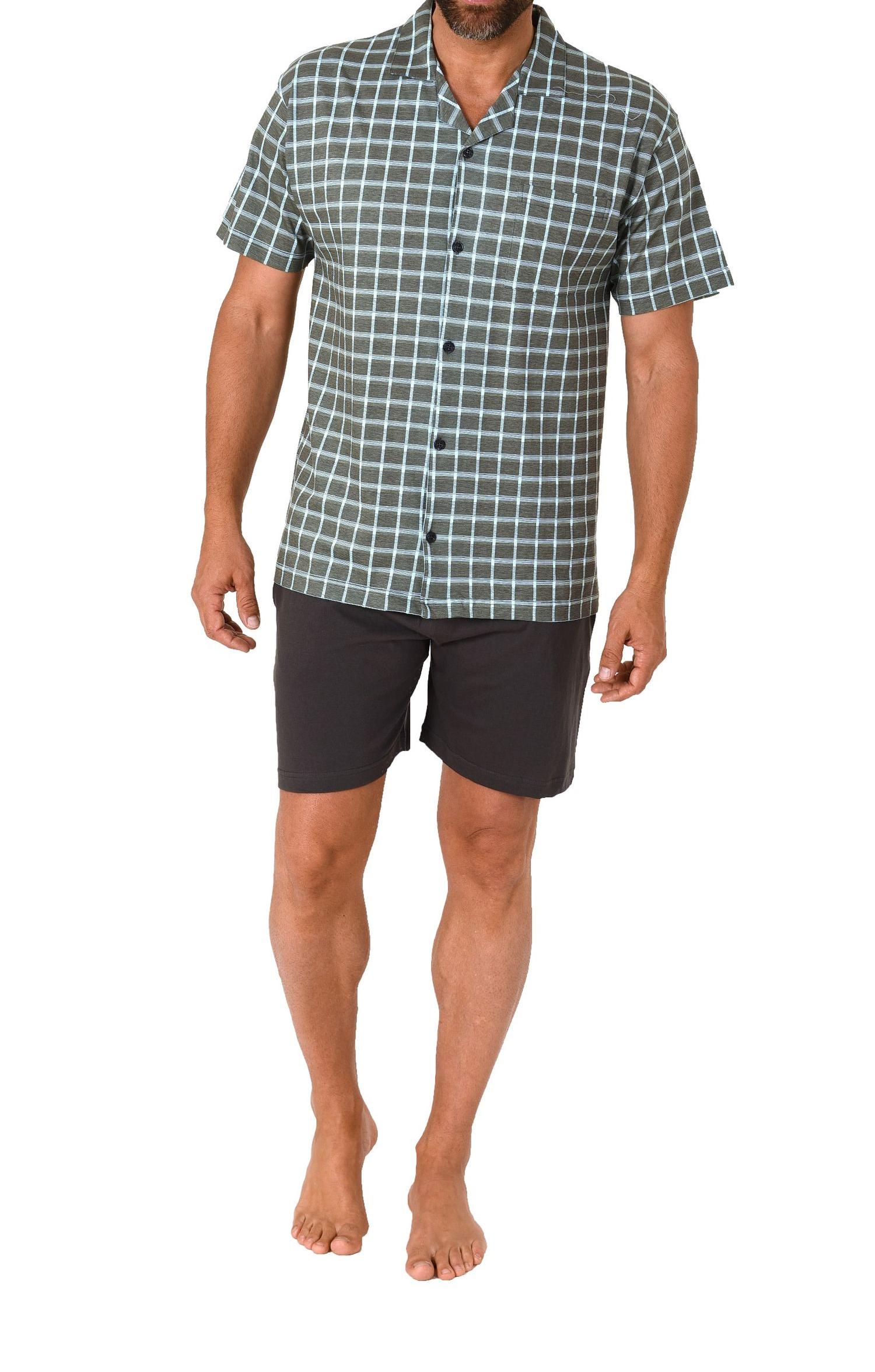 Herren kurzarm Shorty Schlafanzug zum durchknöpfen in Karo Optik - auch in Übergrössen