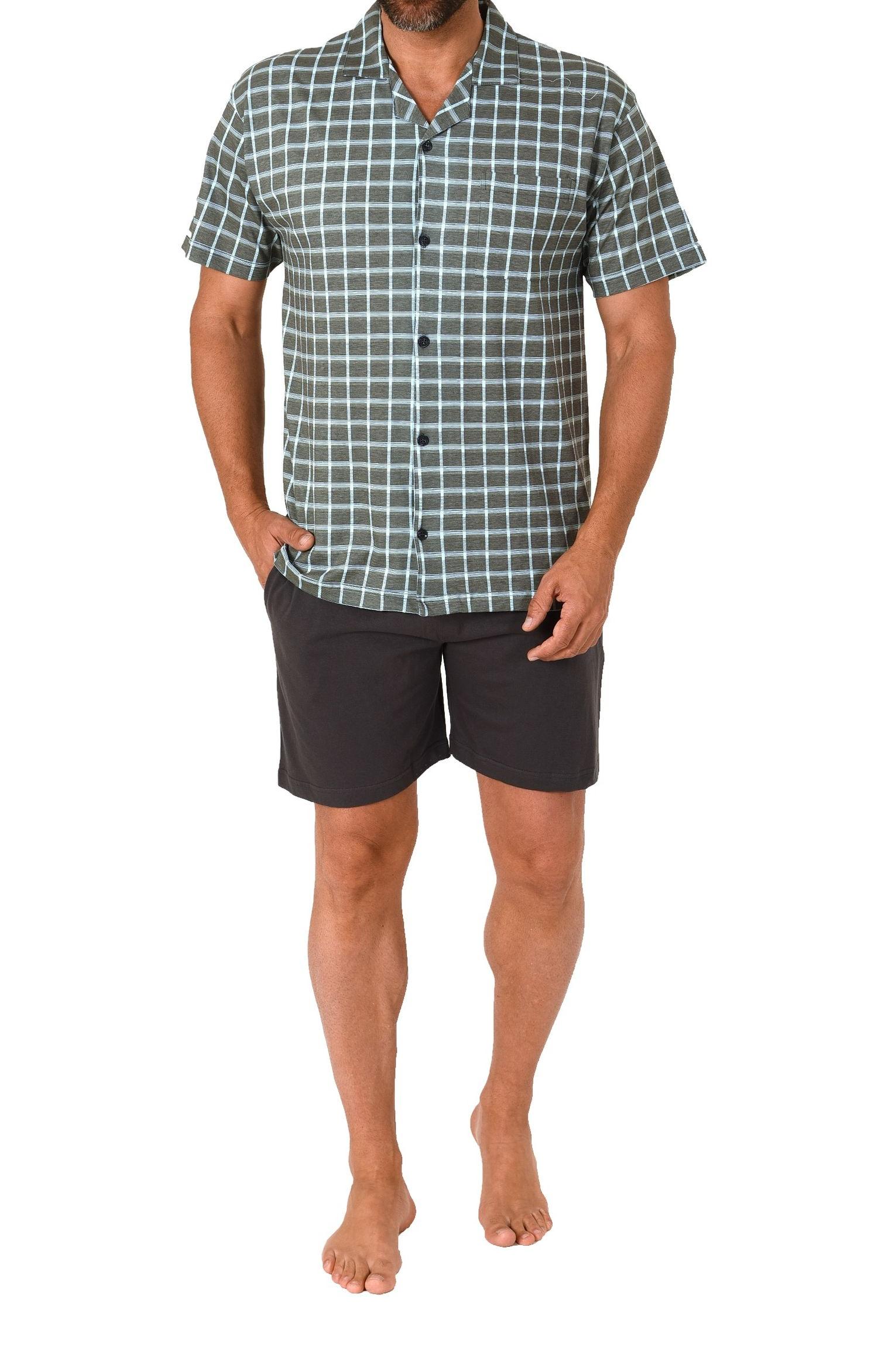 Herren kurzarm Shorty Schlafanzug zum durchknöpfen in Karo Optik - auch in Übergrössen