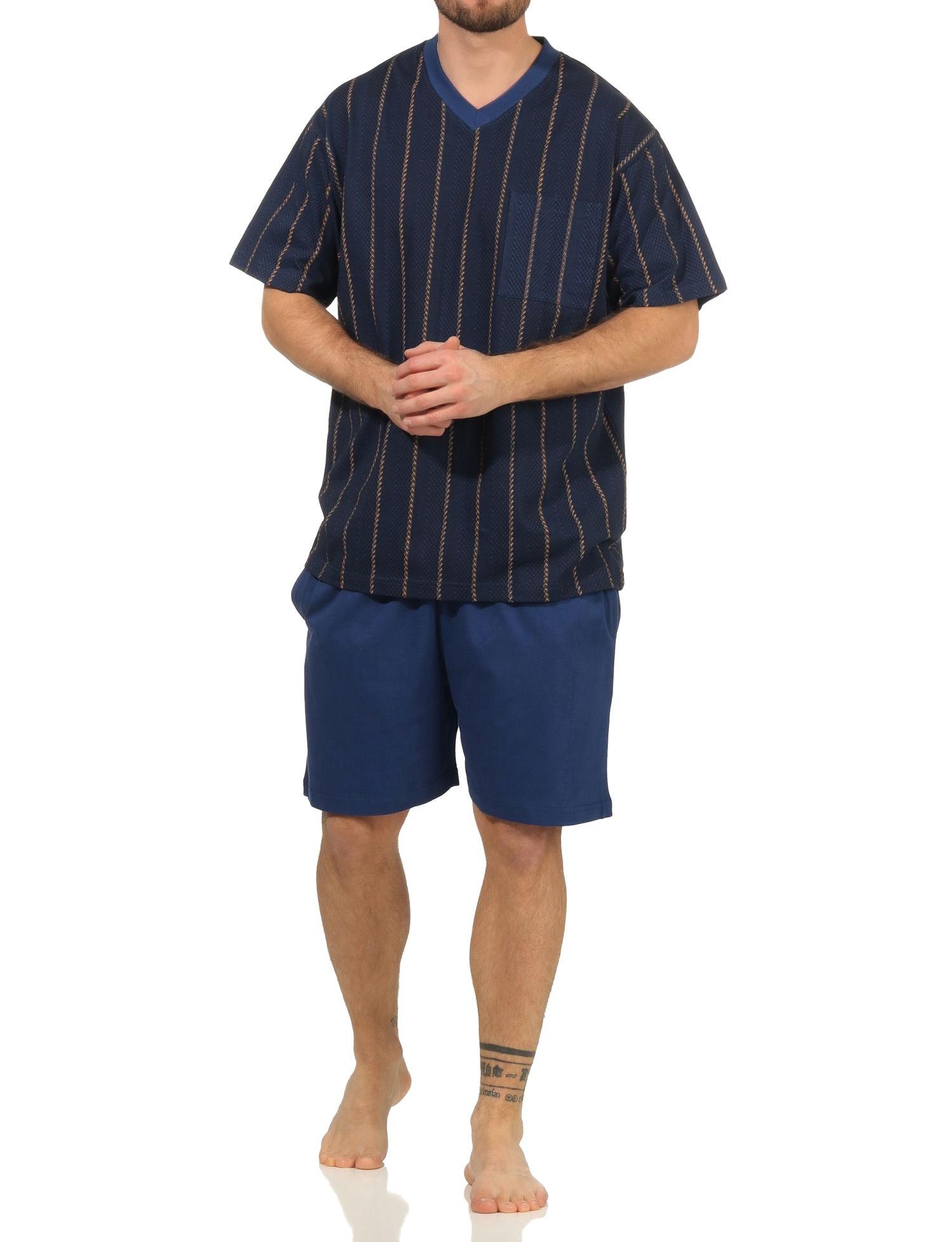 Eleganter Herren kurzarm Shorty Schlafanzug Pyjama - Streifenoptik - 112 105 90 518