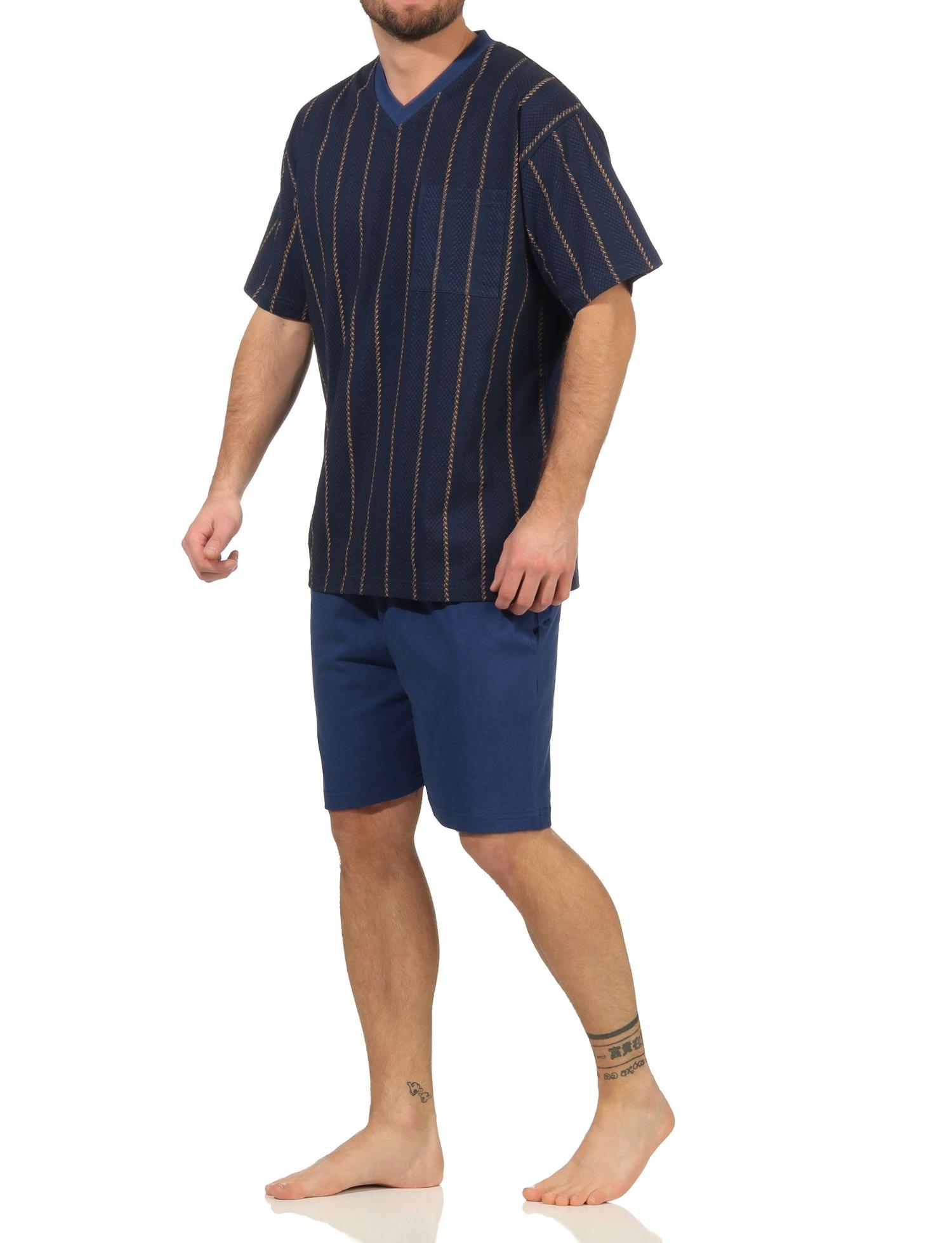 Eleganter Herren kurzarm Shorty Schlafanzug Pyjama - Streifenoptik - 112 105 90 518