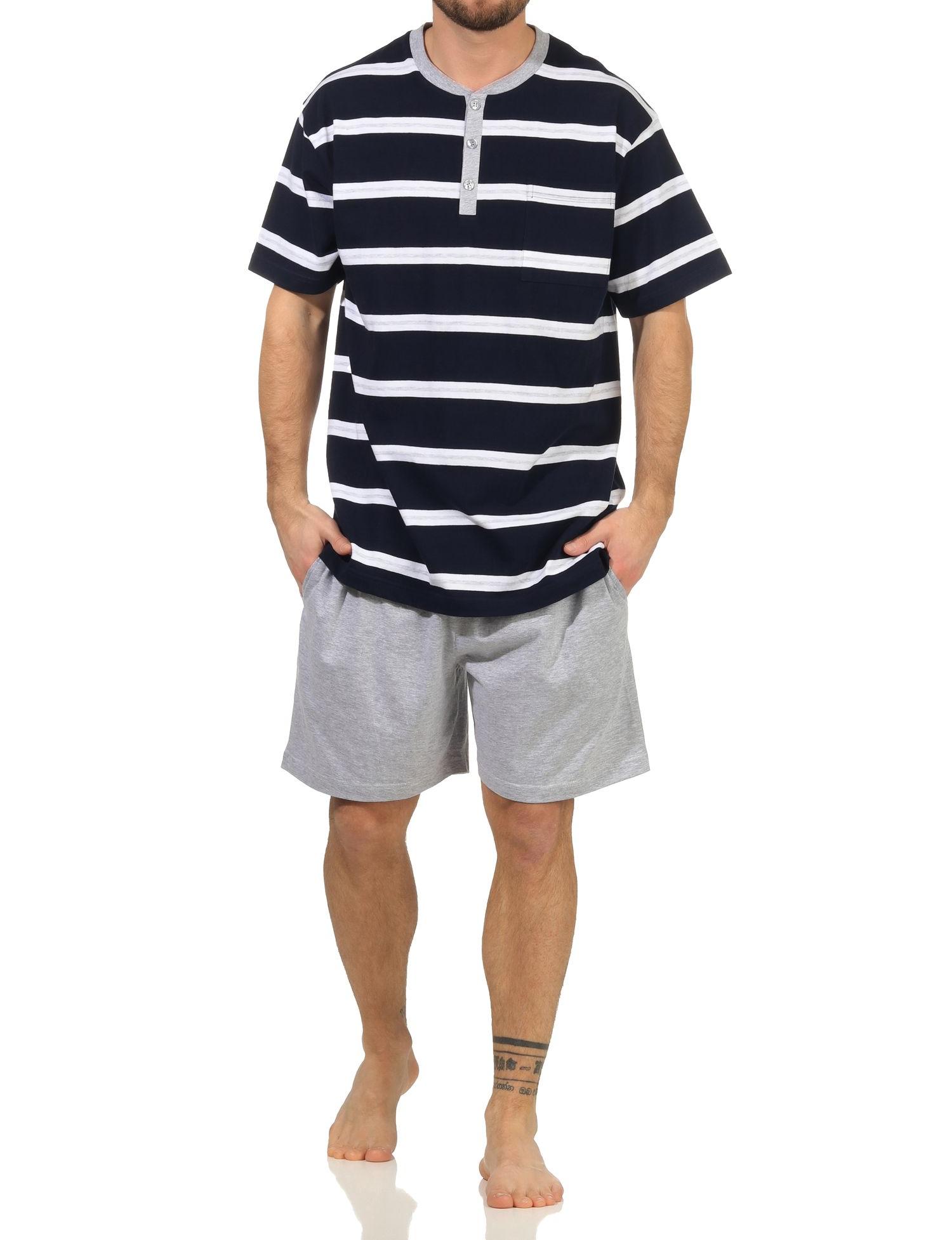 Herren Shorty kurzarm Schlafanzug Pyjama in Streifenoptik und mit Knopfleiste - 112 90 714