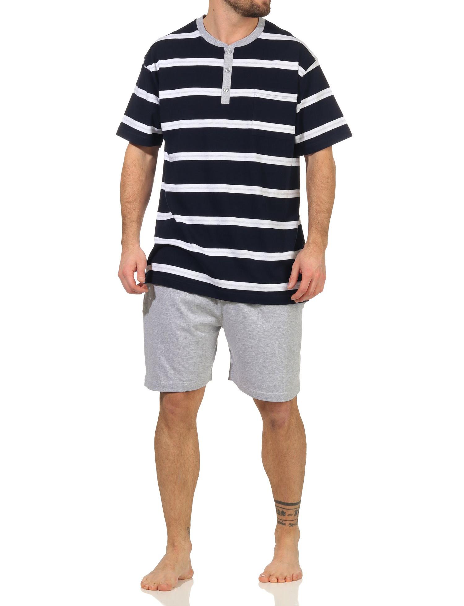Herren Shorty kurzarm Schlafanzug Pyjama in Streifenoptik und mit Knopfleiste - 112 90 714