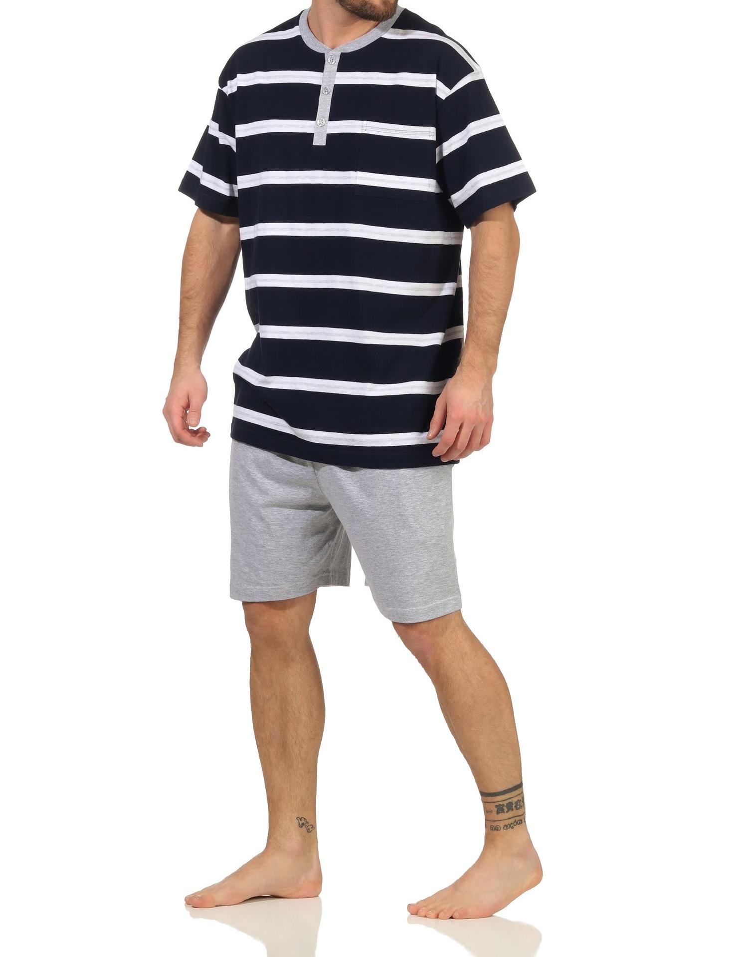 Herren Shorty kurzarm Schlafanzug Pyjama in Streifenoptik und mit Knopfleiste - 112 90 714