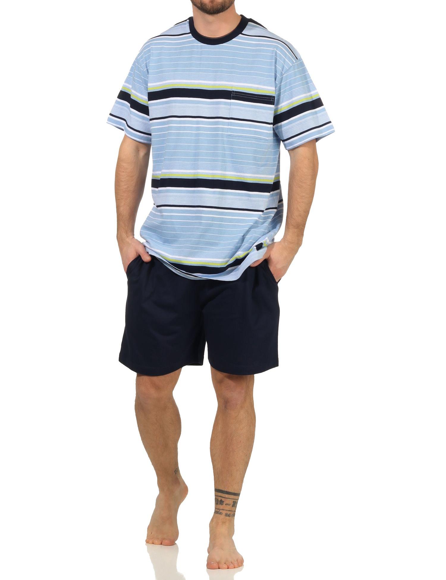 Herren Shorty kurzarm Schlafanzug Pyjama in toller Streifenoptik  - 112 105 90 733
