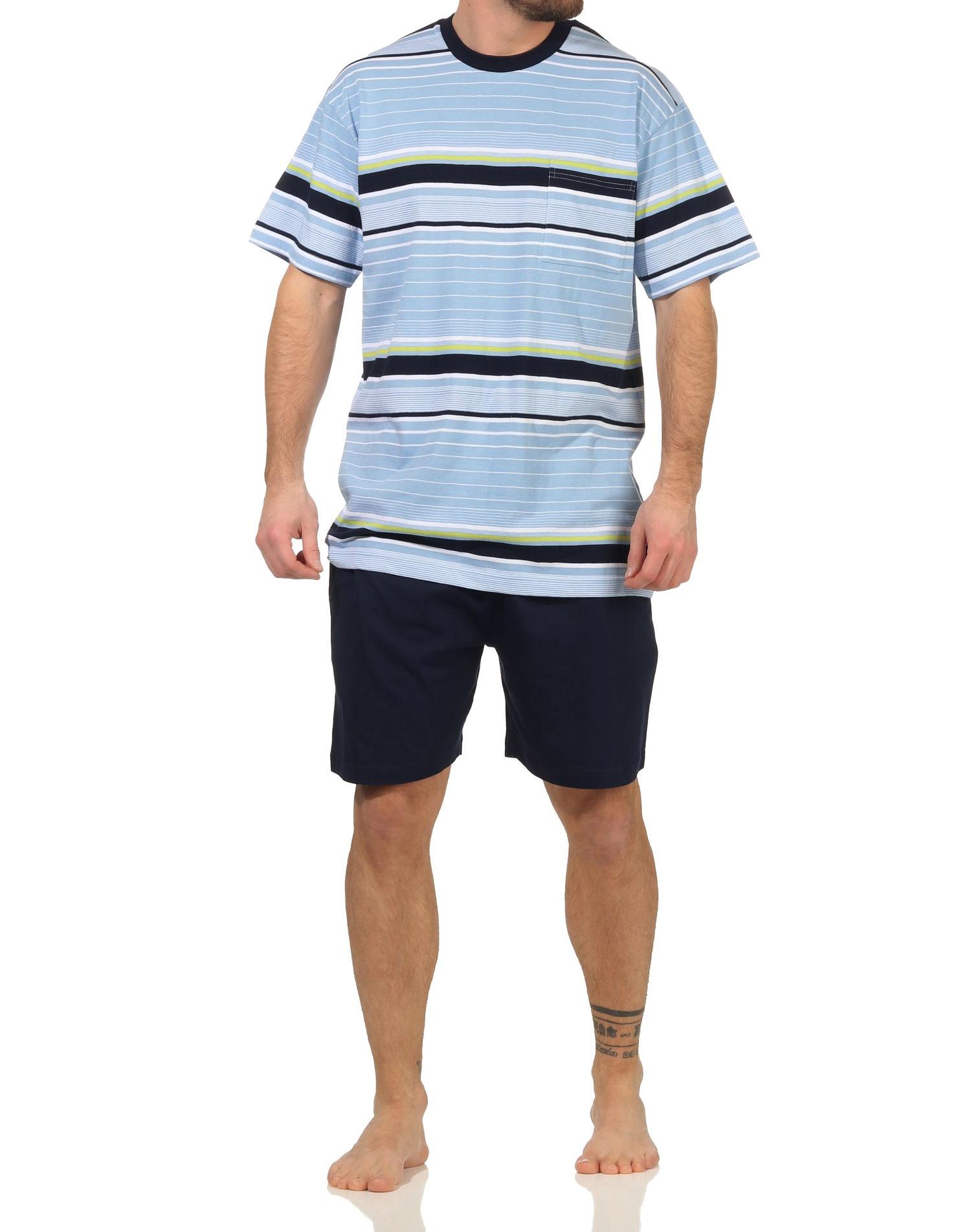 Herren Shorty kurzarm Schlafanzug Pyjama in toller Streifenoptik  - 112 105 90 733