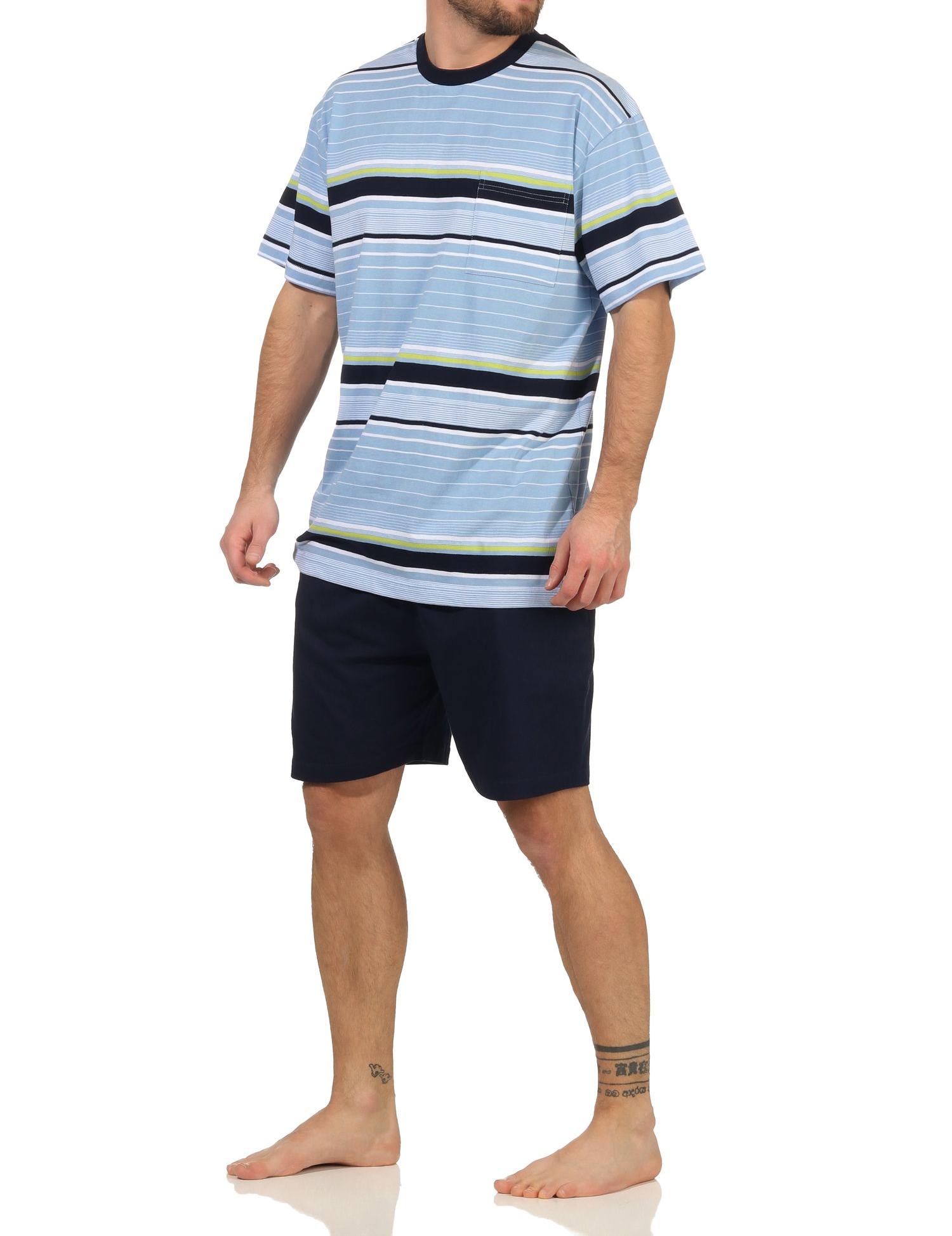 Herren Shorty kurzarm Schlafanzug Pyjama in toller Streifenoptik  - 112 105 90 733
