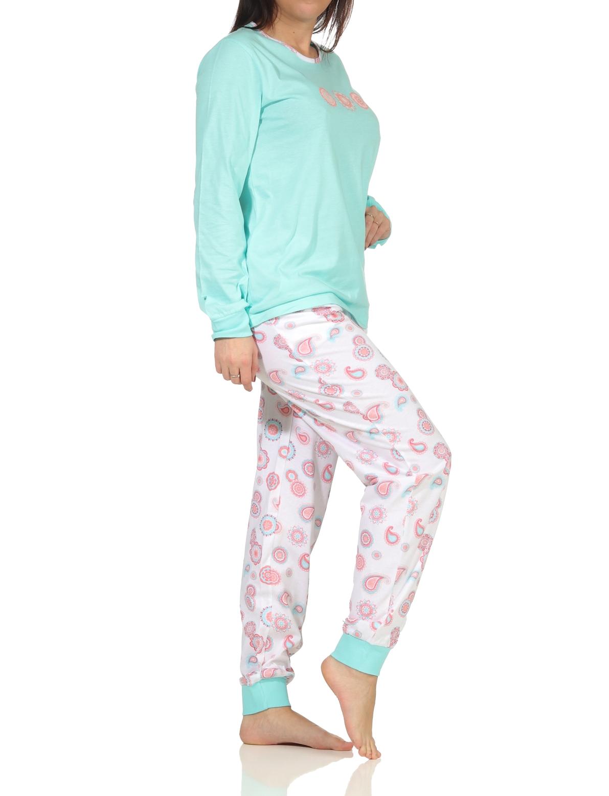 Toller Damen Pyjama Schlafanzug langarm mit Bündchen in tollem Design, Hose floraler Print