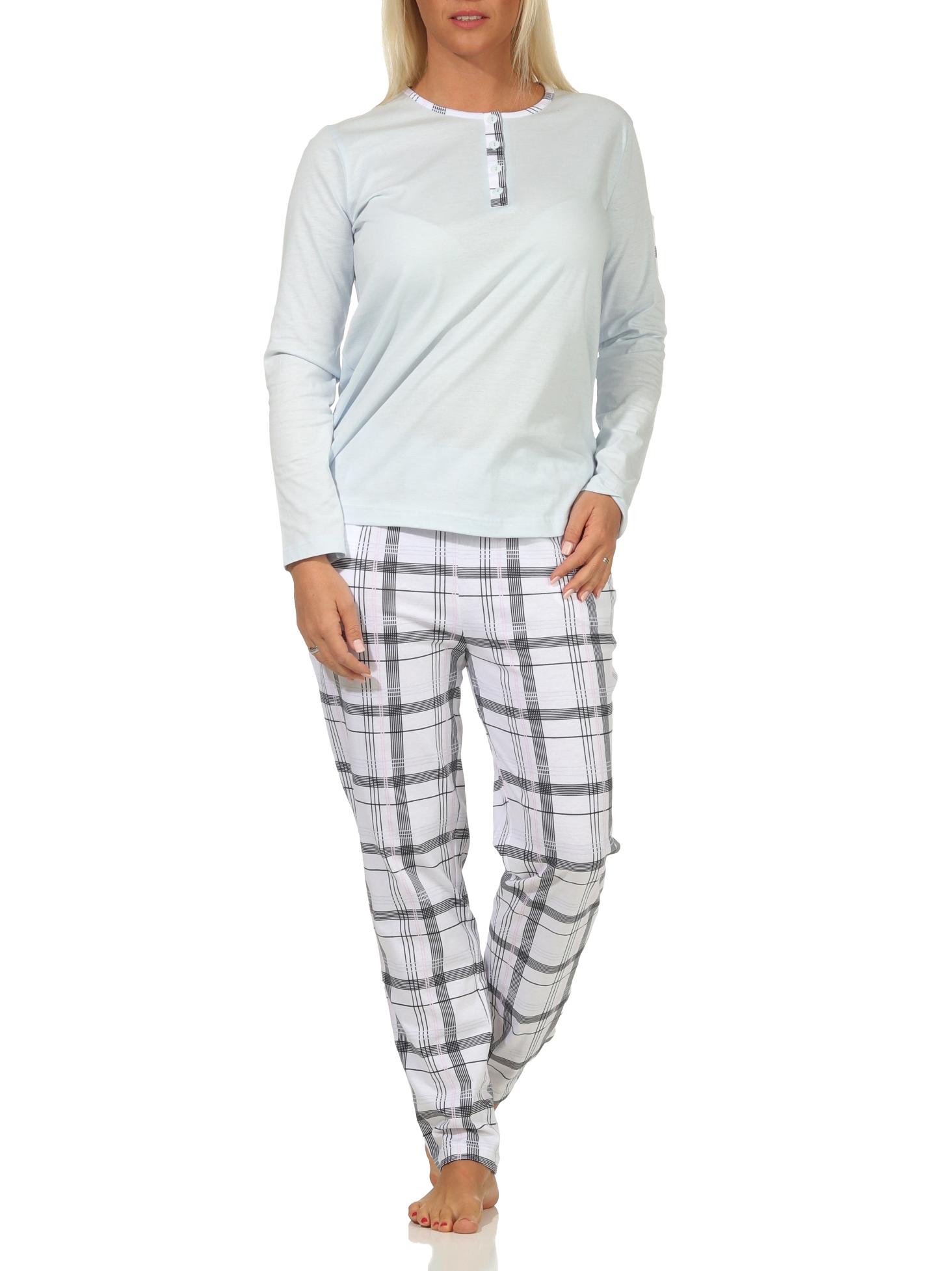 Edler Damen Schlafanzug Pyjama langarm mit karierter Hose aus Jersey – 112 201 90 445 Edler Damen Schlafanzug Pyjama langarm mit karierter Hose aus Jersey – 112 201 90 445