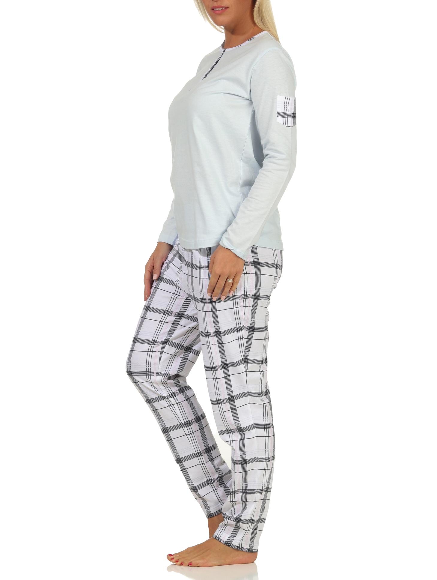 Edler Damen Schlafanzug Pyjama langarm mit karierter Hose aus Jersey – 112 201 90 445 Edler Damen Schlafanzug Pyjama langarm mit karierter Hose aus Jersey – 112 201 90 445