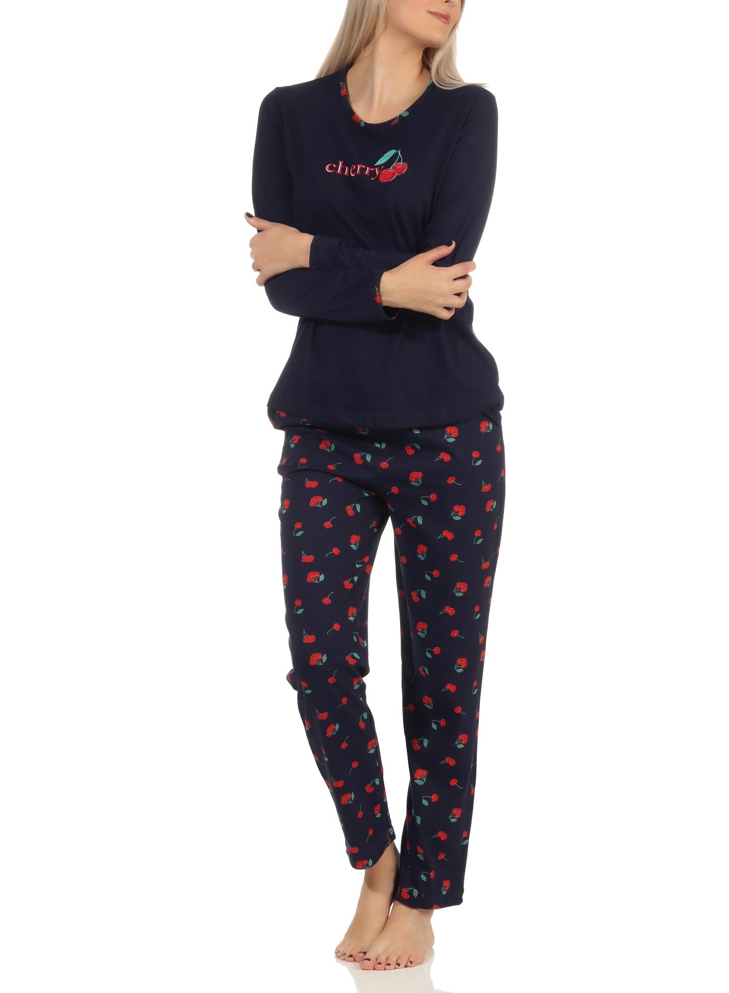Süsser Damen Schlafanzug langarm Pyjama mit Kirschen als Motiv – 112 201 90 535