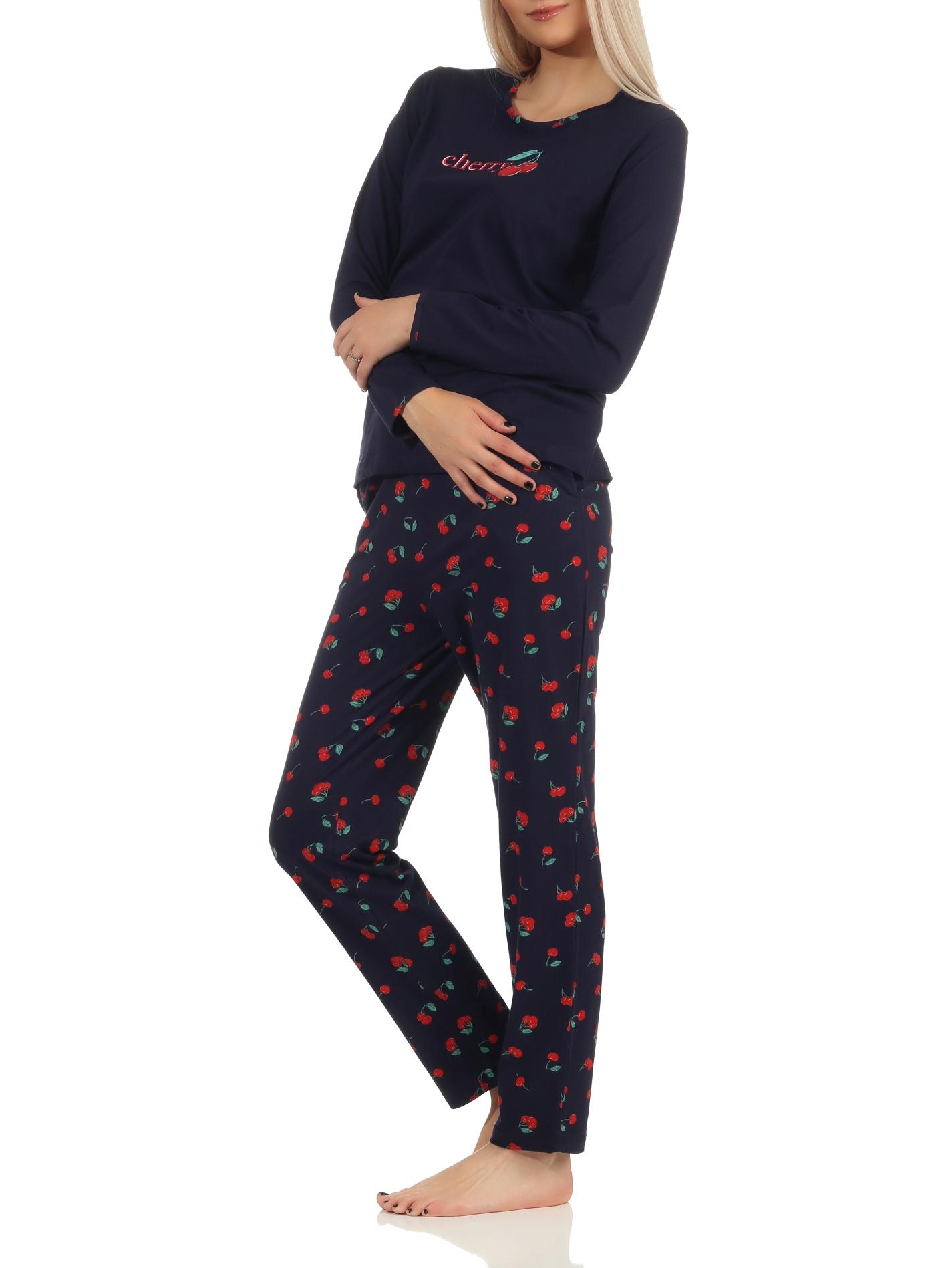 Süsser Damen Schlafanzug langarm Pyjama mit Kirschen als Motiv – 112 201 90 535